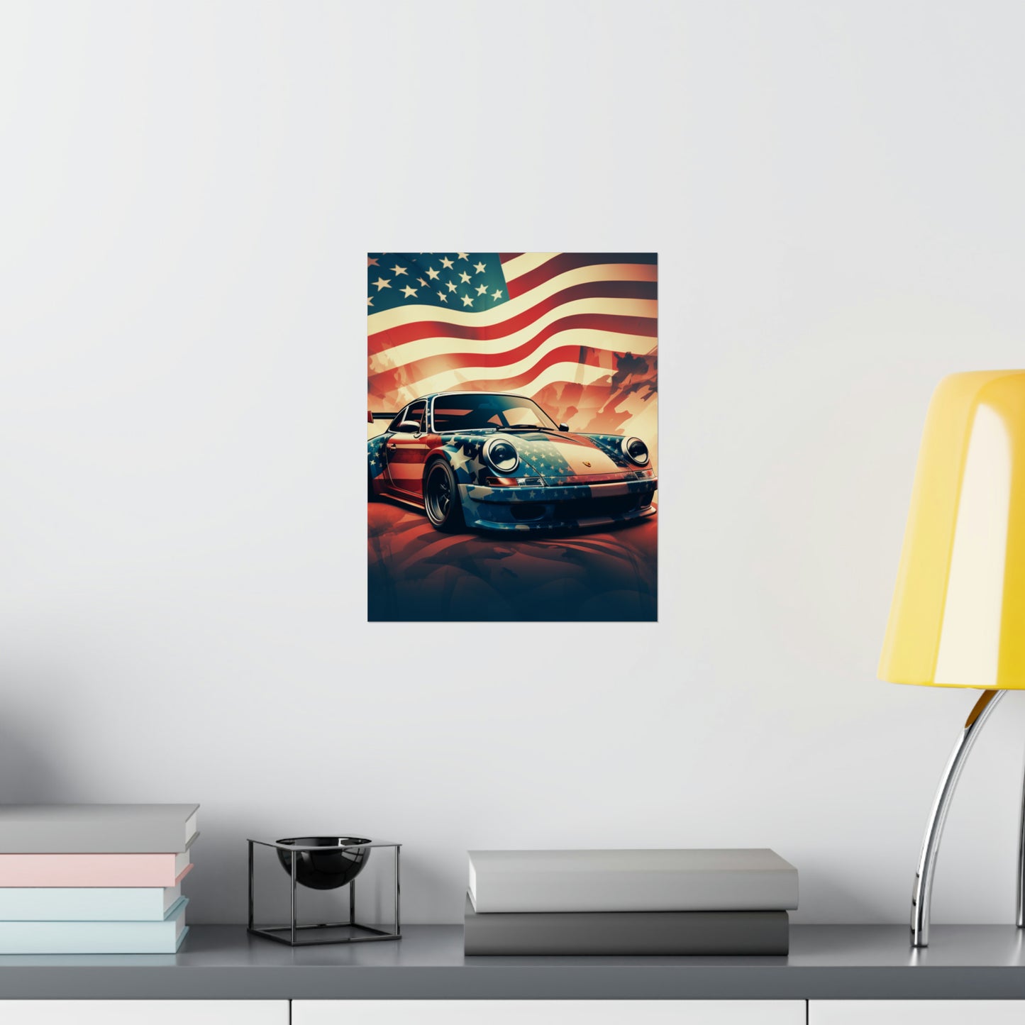 Premium Matte Vertical Posters Abstract American Flag Background Porsche 4