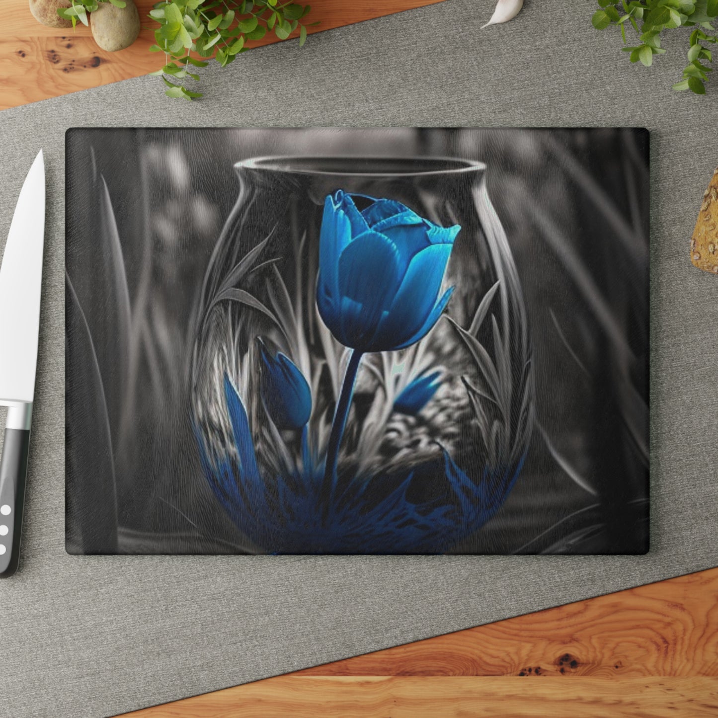 Glass Cutting Board Tulip Blue 3