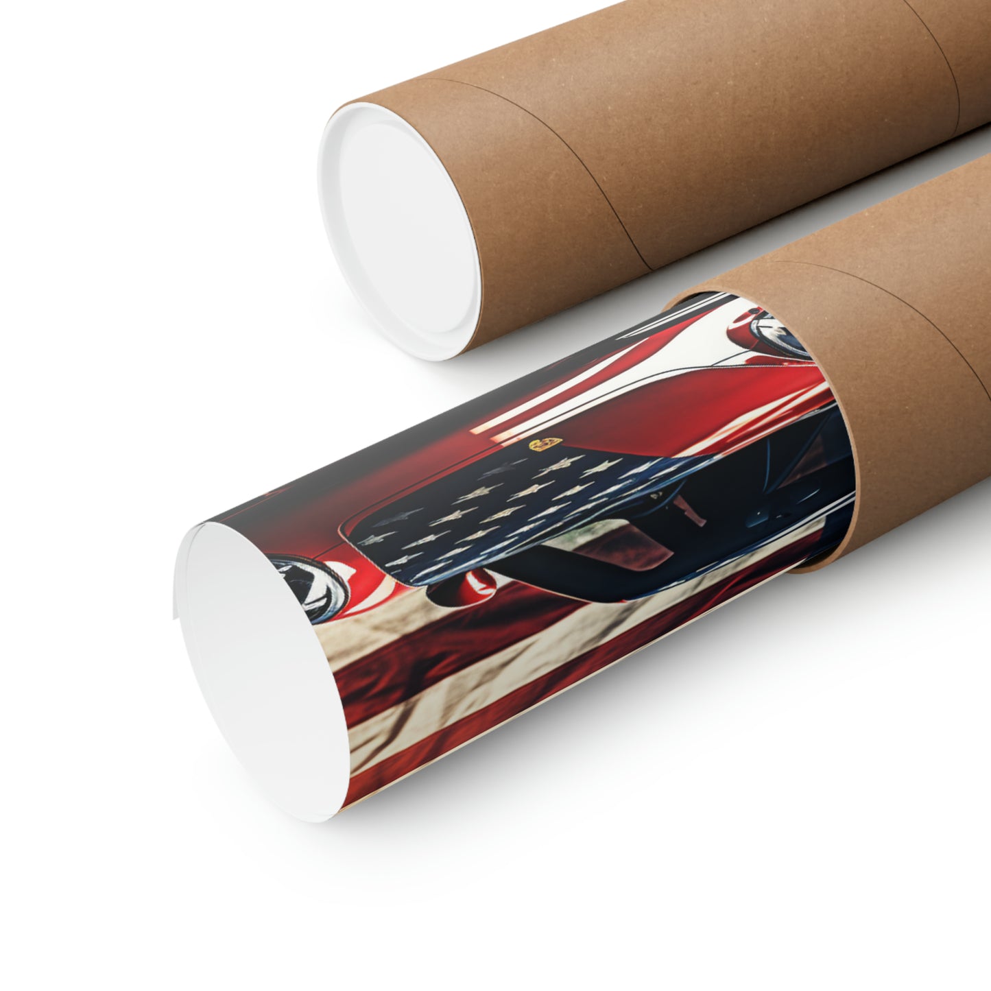 Premium Matte Vertical Posters American Flag Background Porsche 2