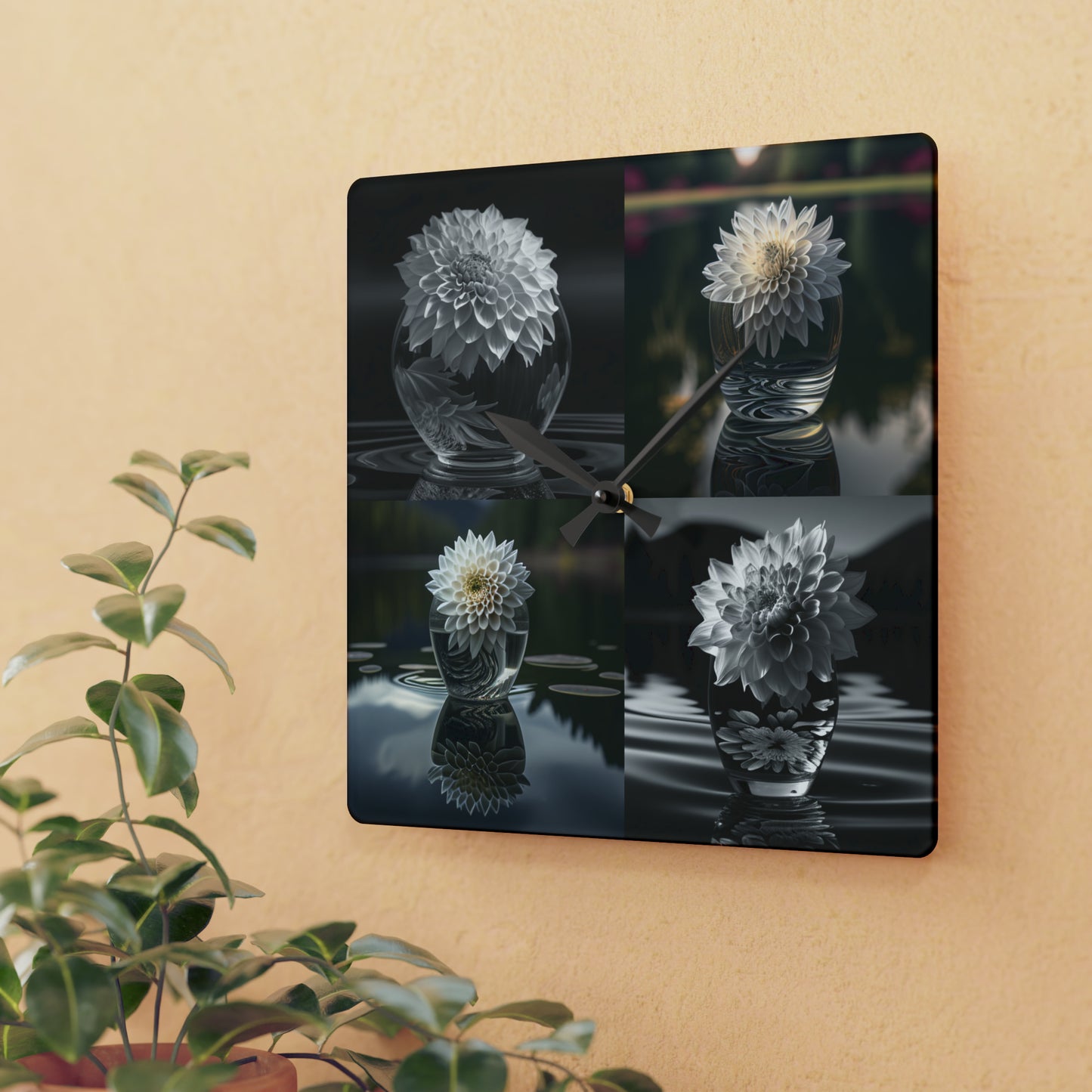 Acrylic Wall Clock White Dahlia 5