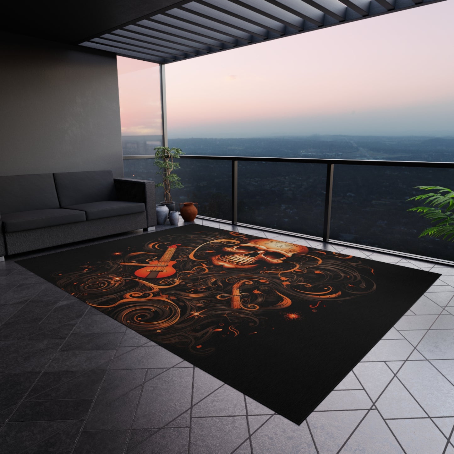 Outdoor Rug  Skull Treble Clef 4