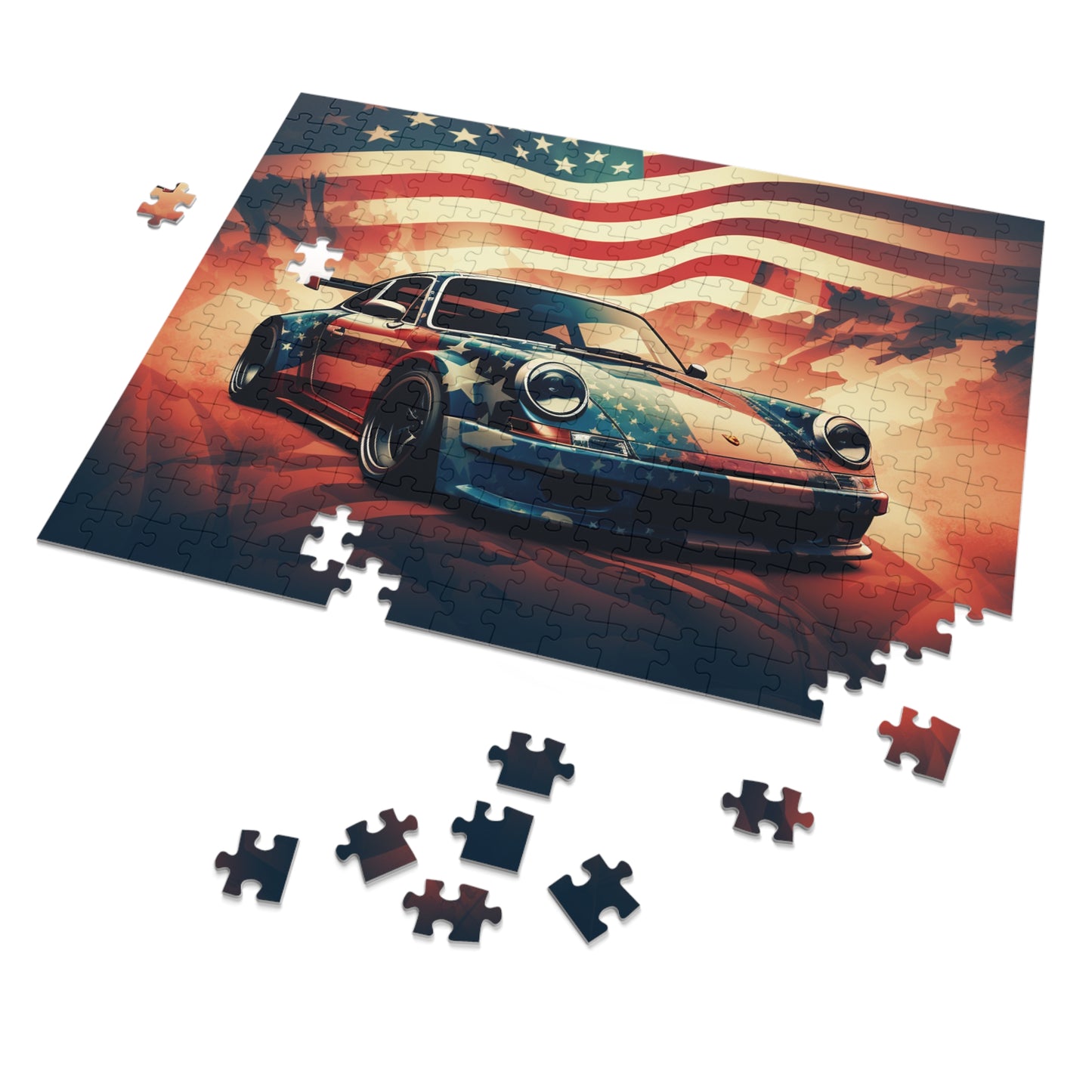 Jigsaw Puzzle (30, 110, 252, 500,1000-Piece) Abstract American Flag Background Porsche 4