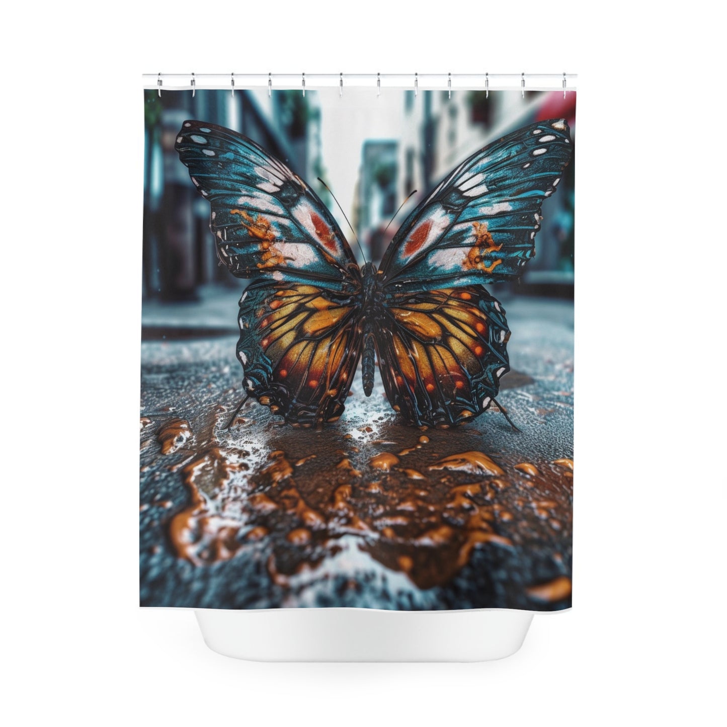 Polyester Shower Curtain Water Butterfly Street 3