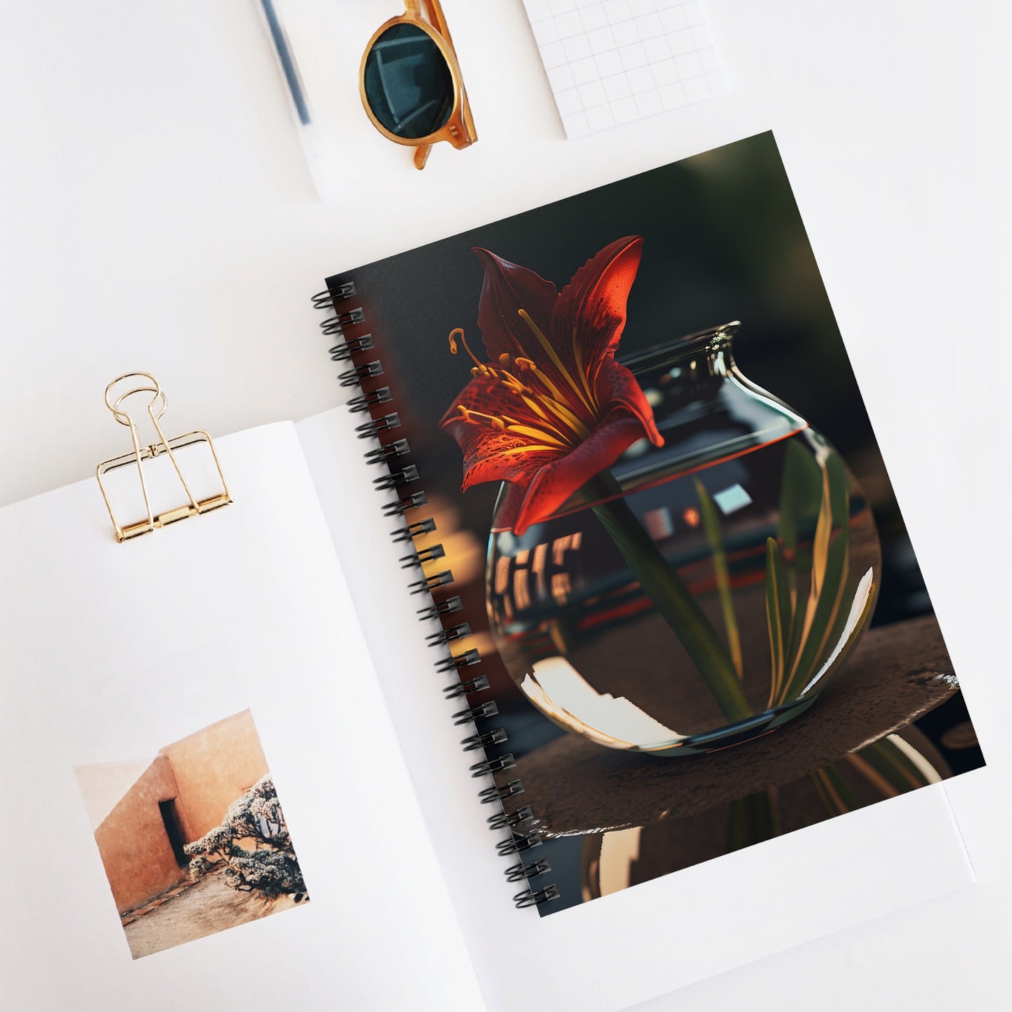 Spiral Notebook - Ruled Line Red Lily in a Glass vase 2
