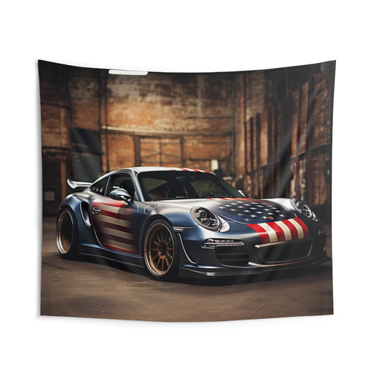 Indoor Wall Tapestries American Flag Porsche 1