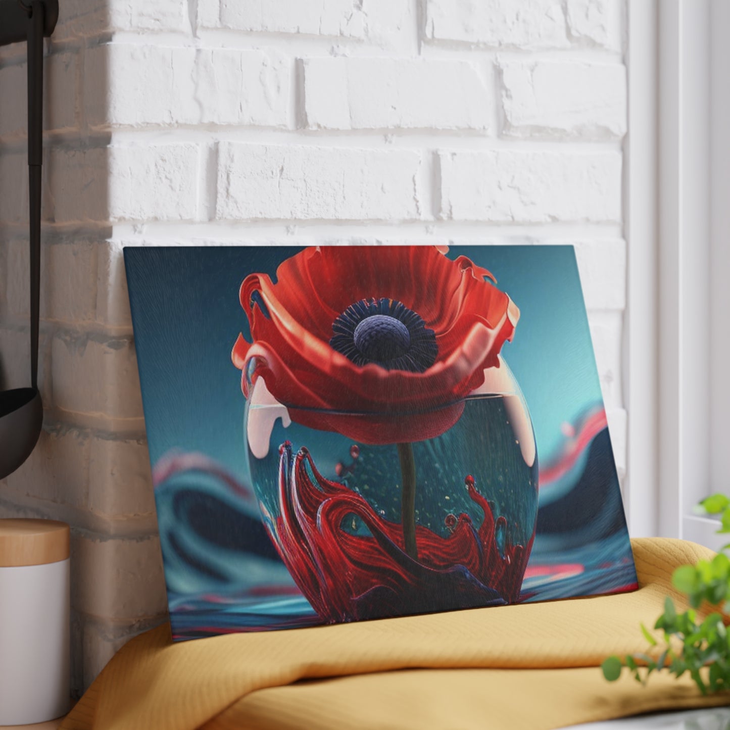 Glass Cutting Board Red Anemone in a Vase 2