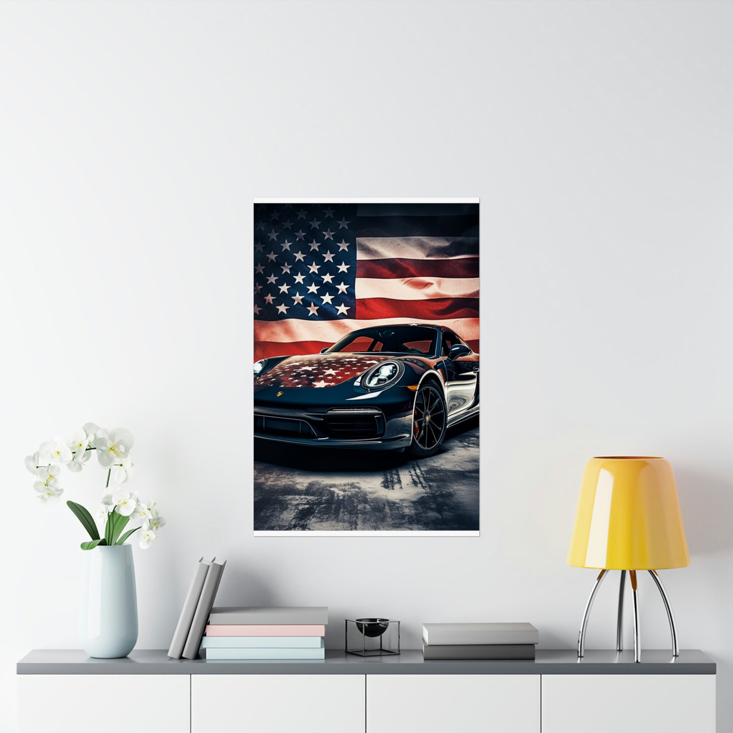 Premium Matte Vertical Posters Abstract American Flag Background Porsche 2