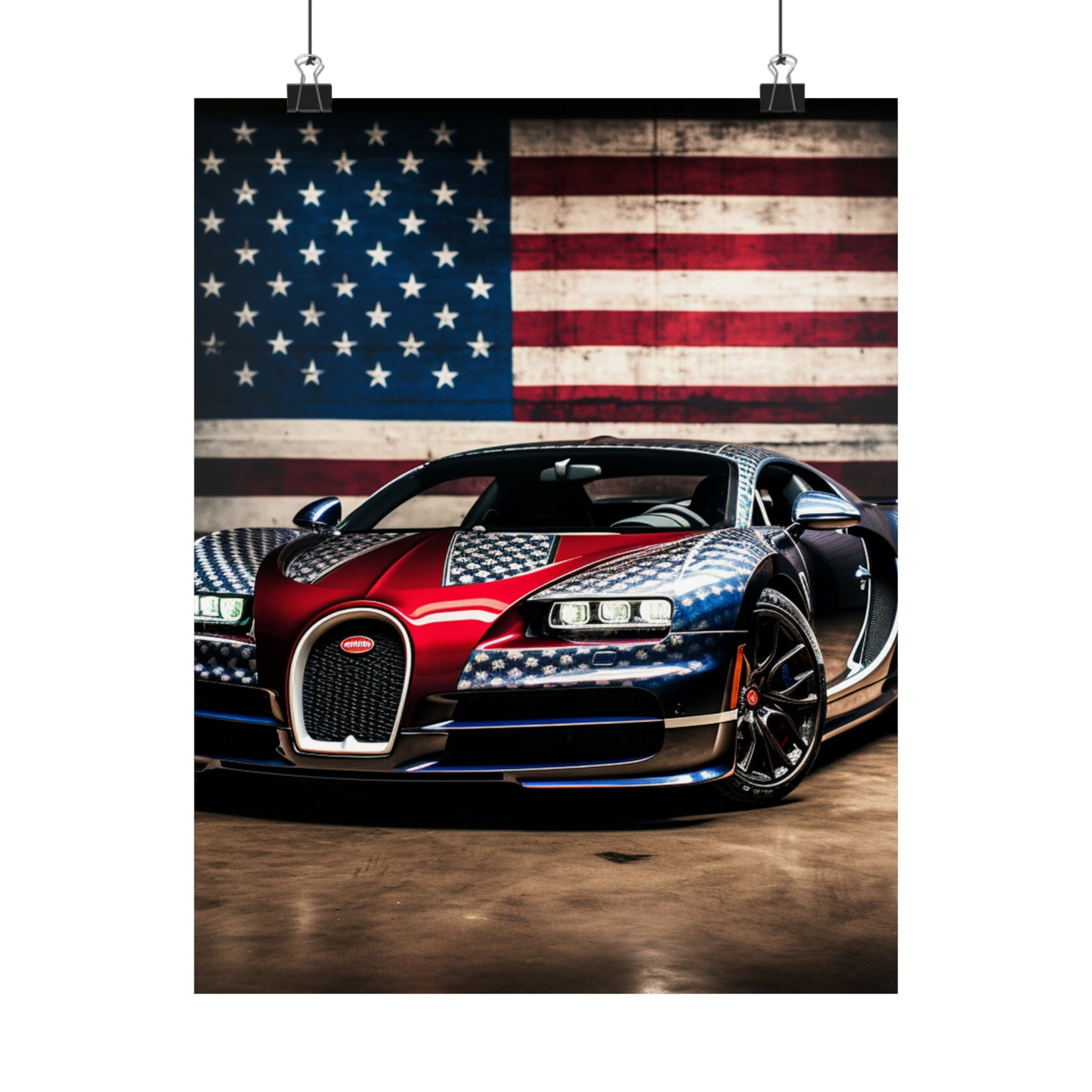 Premium Matte Vertical Posters Bugatti American Flag 1