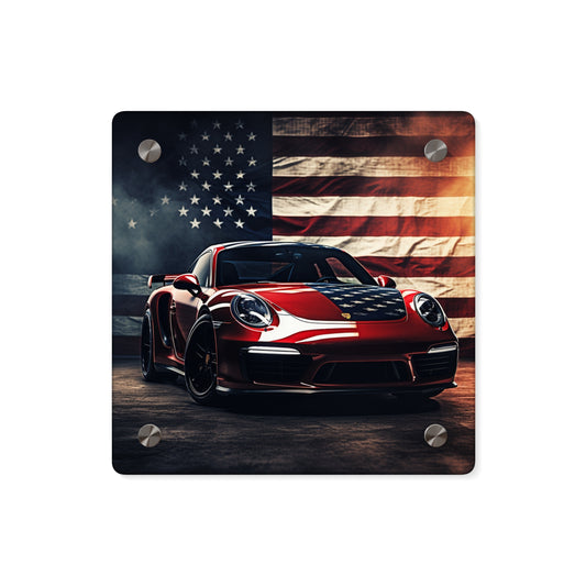 Acrylic Wall Art Panels American Flag Background Porsche 2