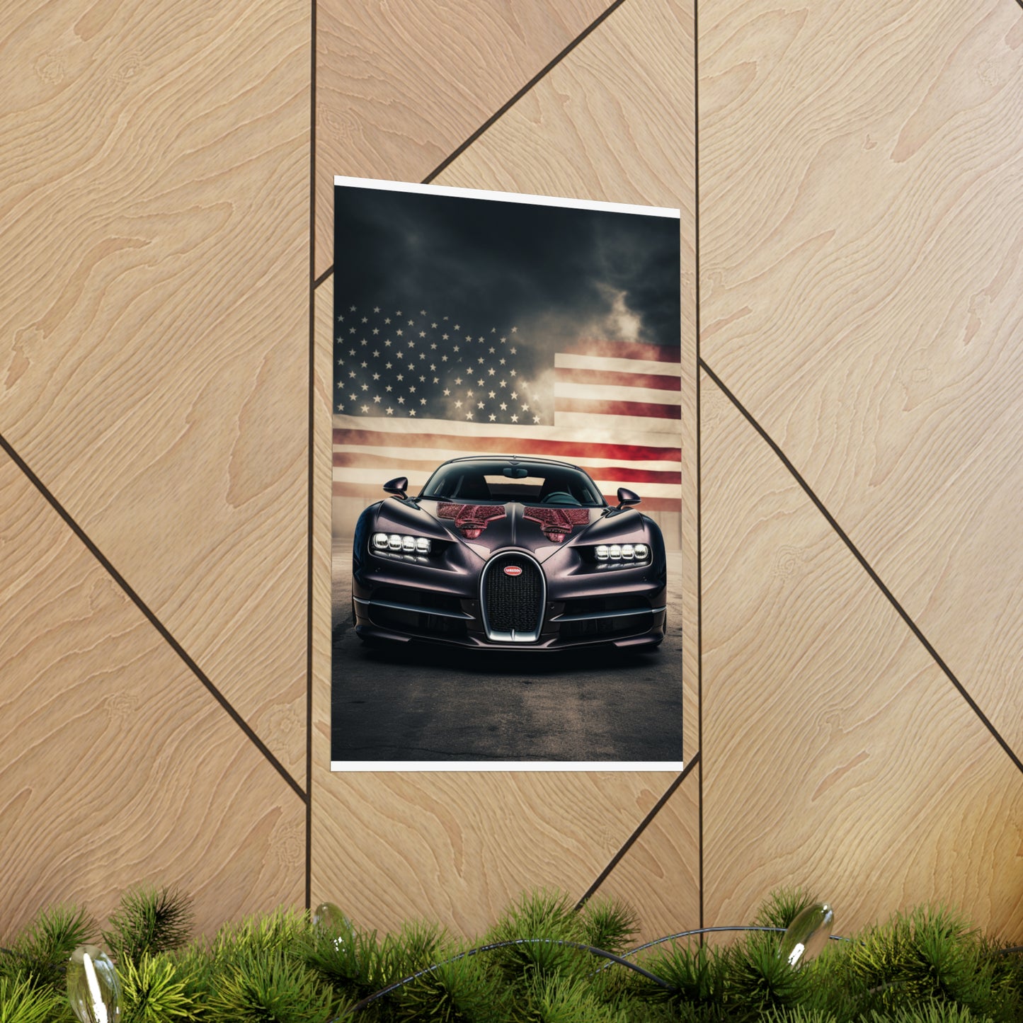 Premium Matte Vertical Posters American Flag Background Bugatti 2