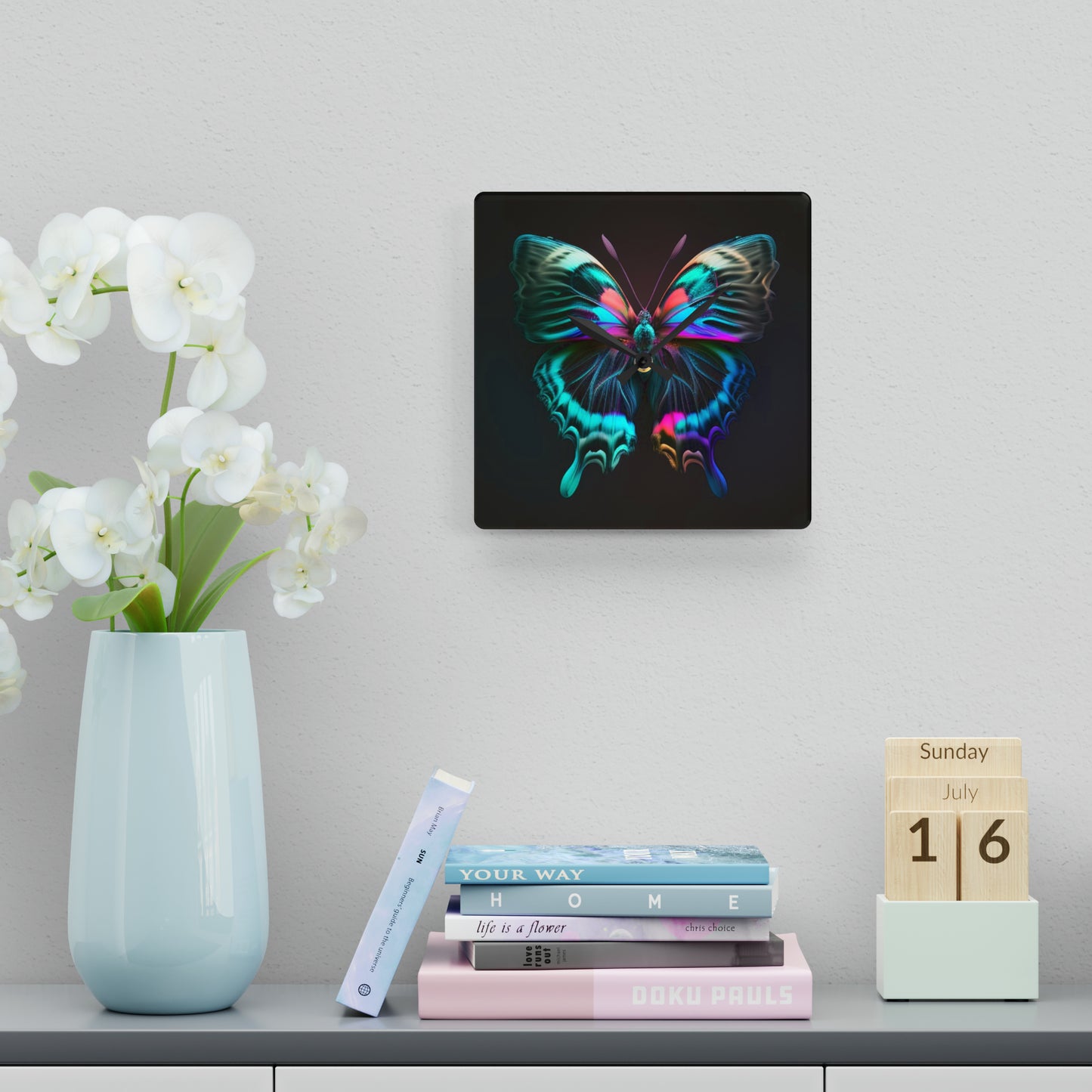 Acrylic Wall Clock Neon Butterfly Fusion 3