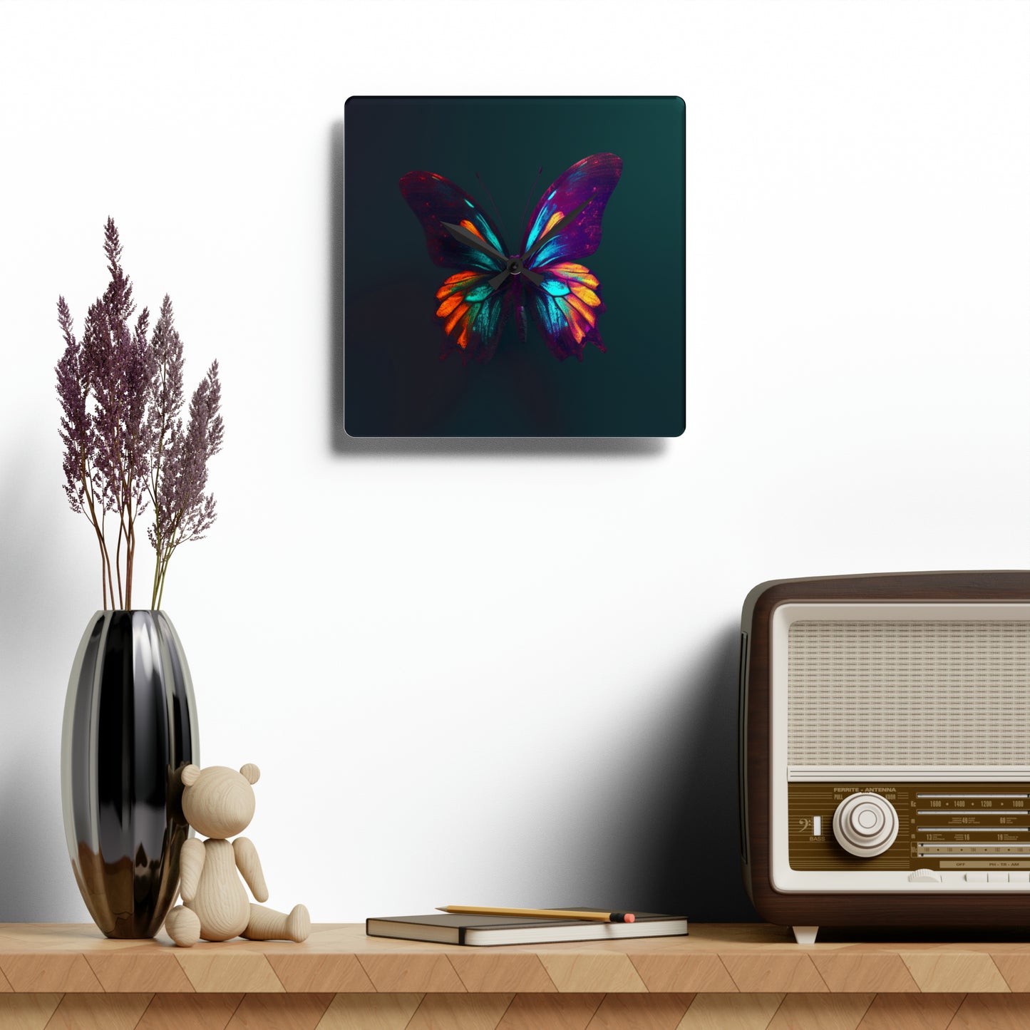 Acrylic Wall Clock Hyper Colorful Butterfly Macro 4