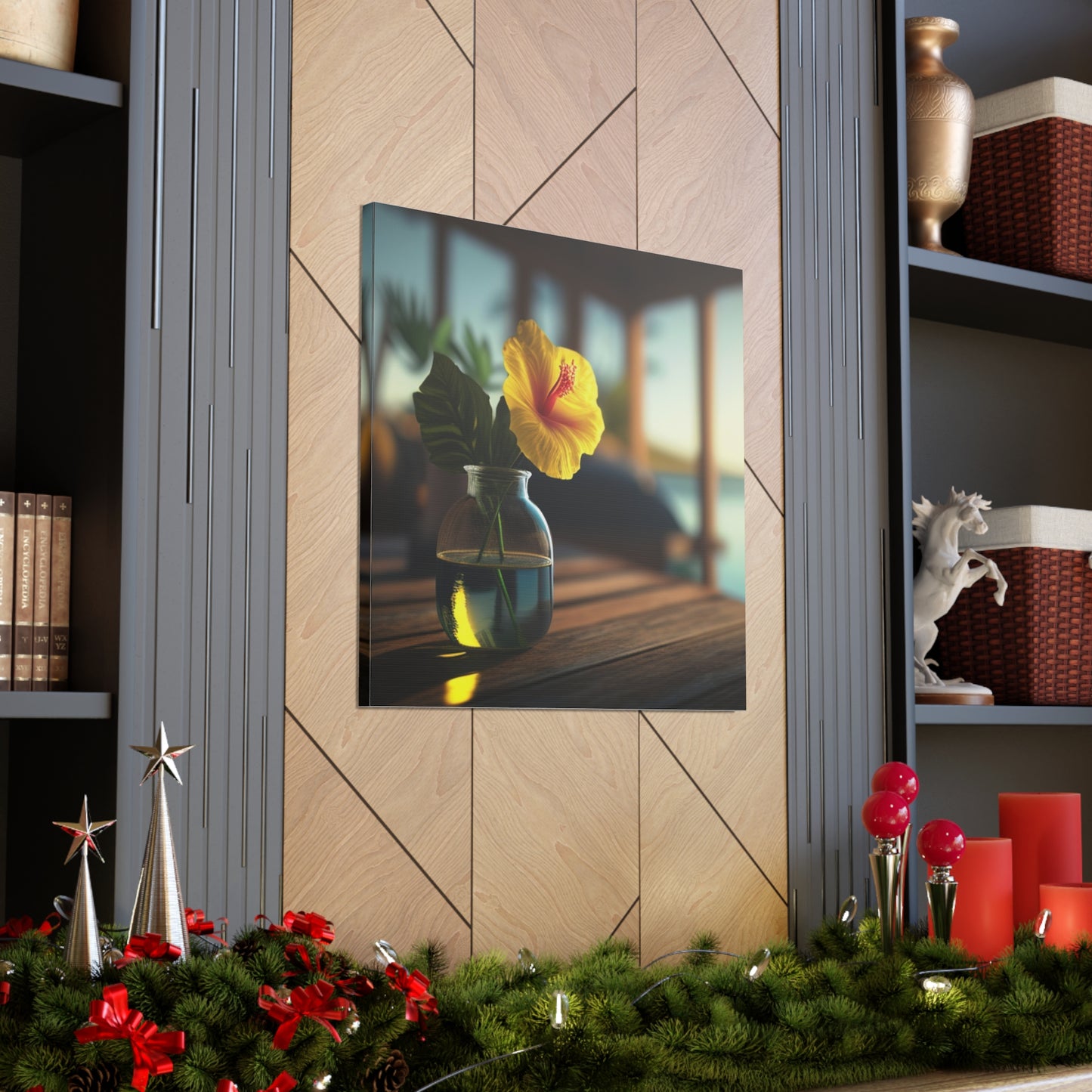 Canvas Gallery Wraps Yellow Hibiscus Wood 2