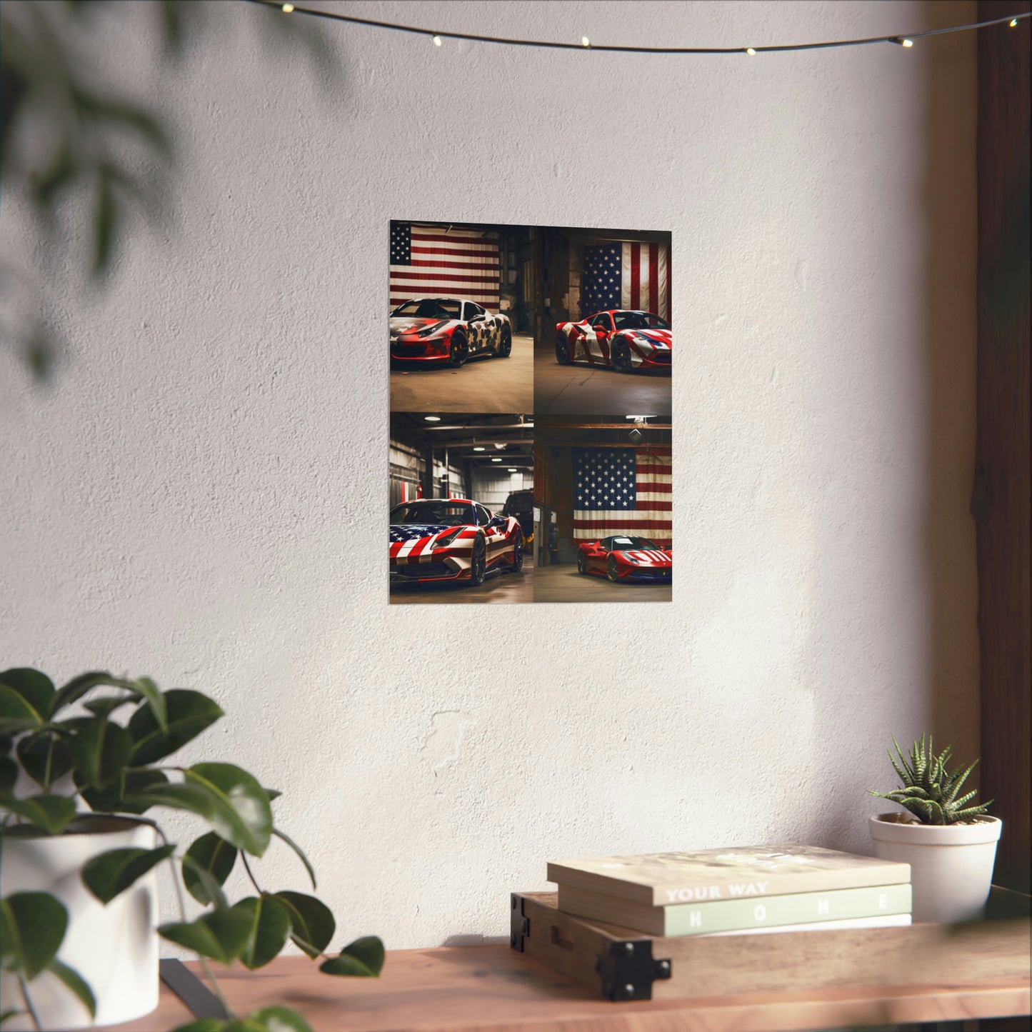 Premium Matte Vertical Posters American Flag Farrari 5