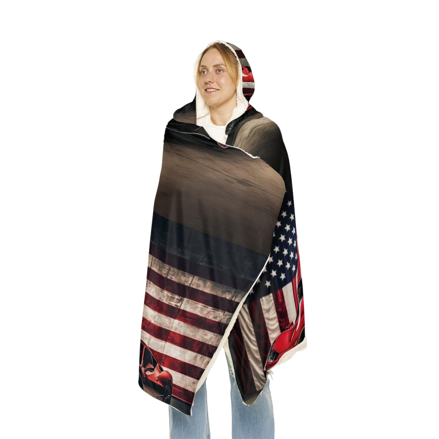 Snuggle Hooded Blanket American Flag Background Ferrari 5