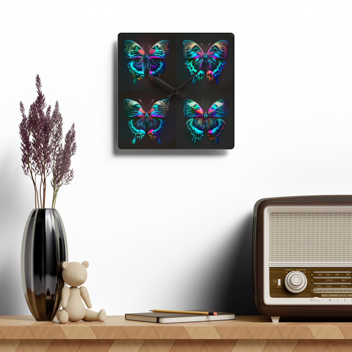 Acrylic Wall Clock Neon Butterfly Fusion 5