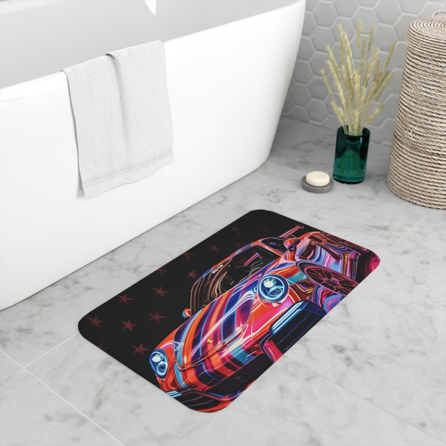 Memory Foam Bath Mat American Flag Colored Porsche 1