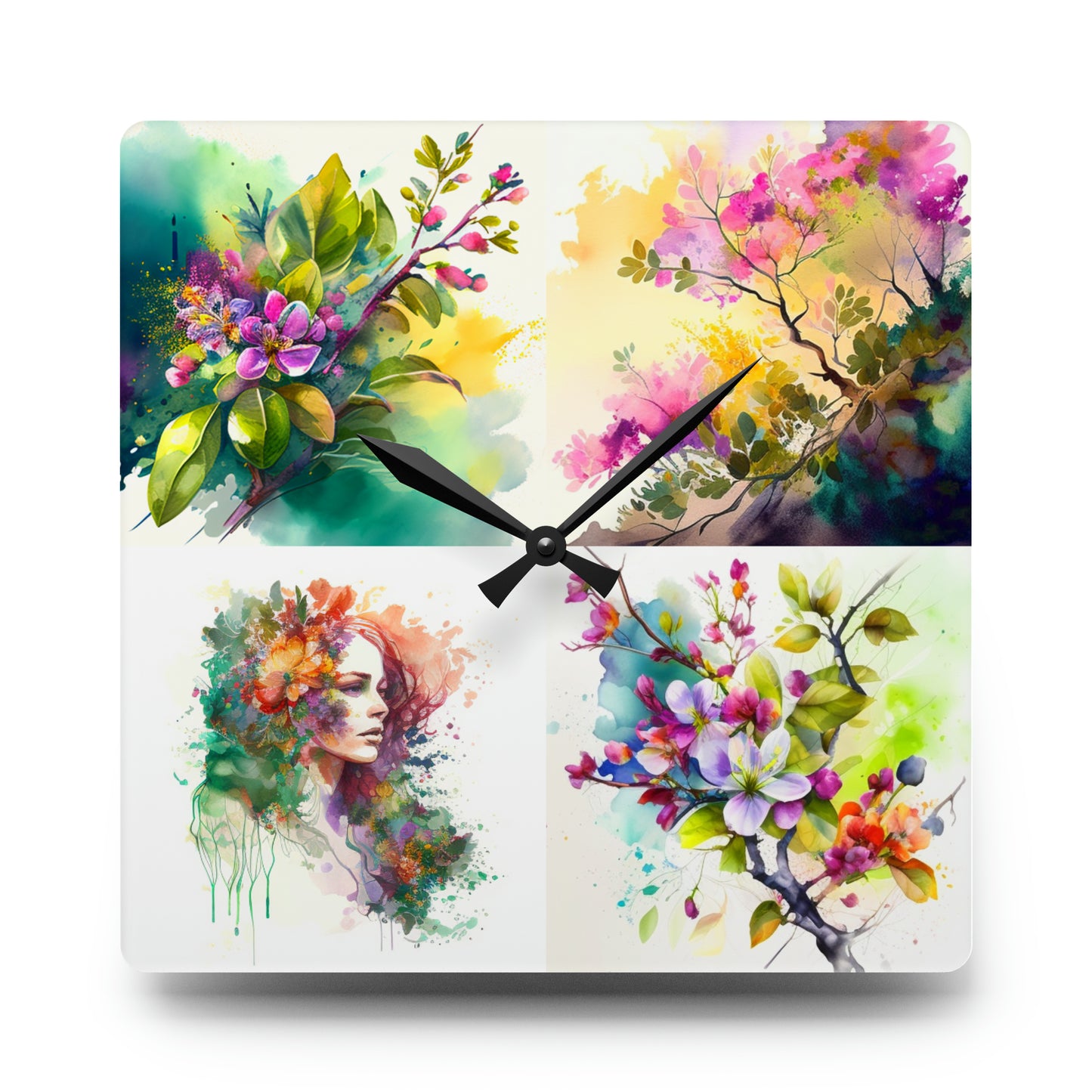 Acrylic Wall Clock Mother Nature Bright Spring Colors Realistic Watercolor 5