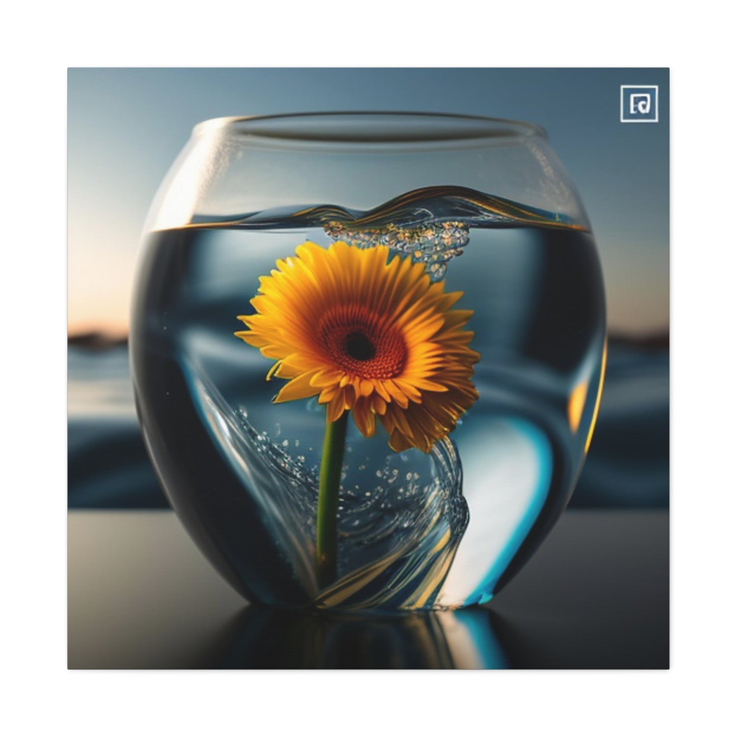 Canvas Gallery Wraps yello Gerbera glass 3