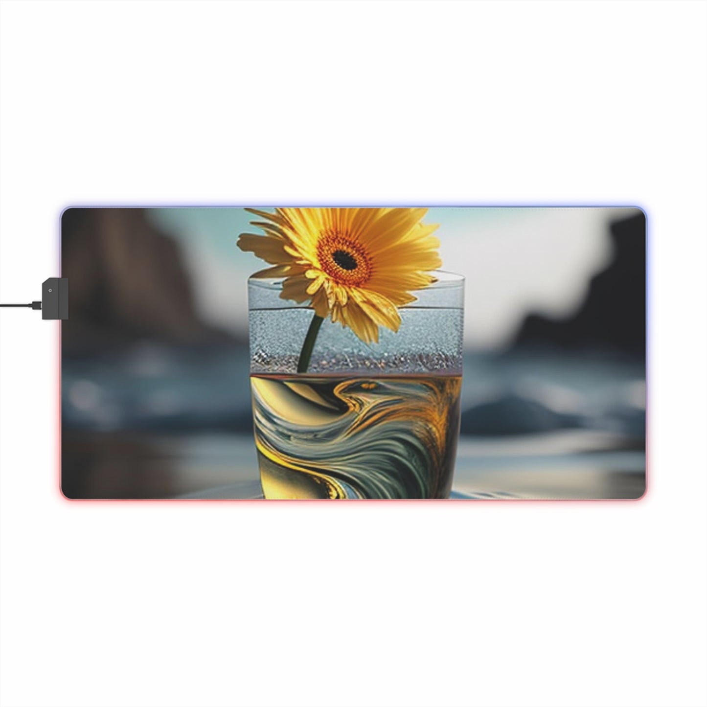 LED Gaming Mouse Pad yello Gerbera glass 2