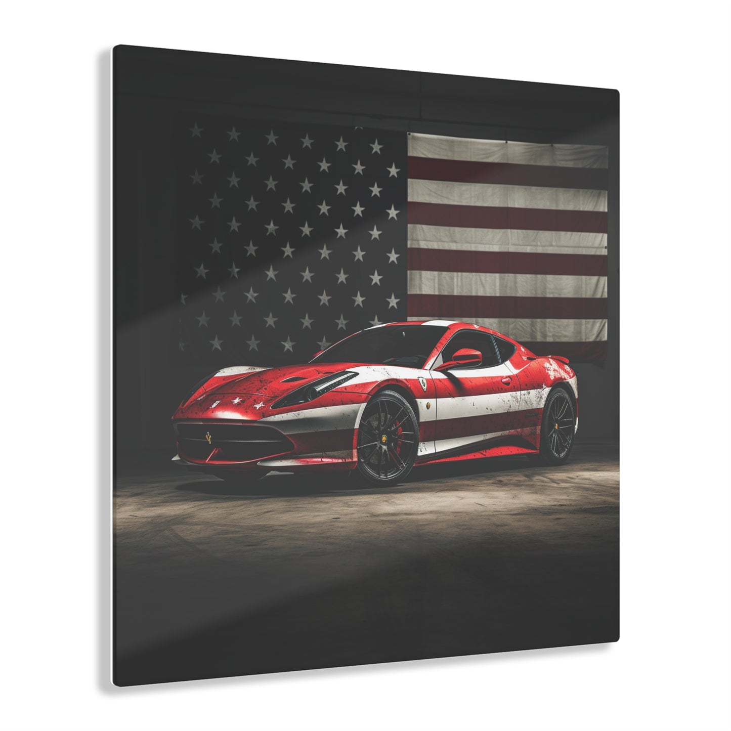 Acrylic Prints American Flag Background Ferrari 1