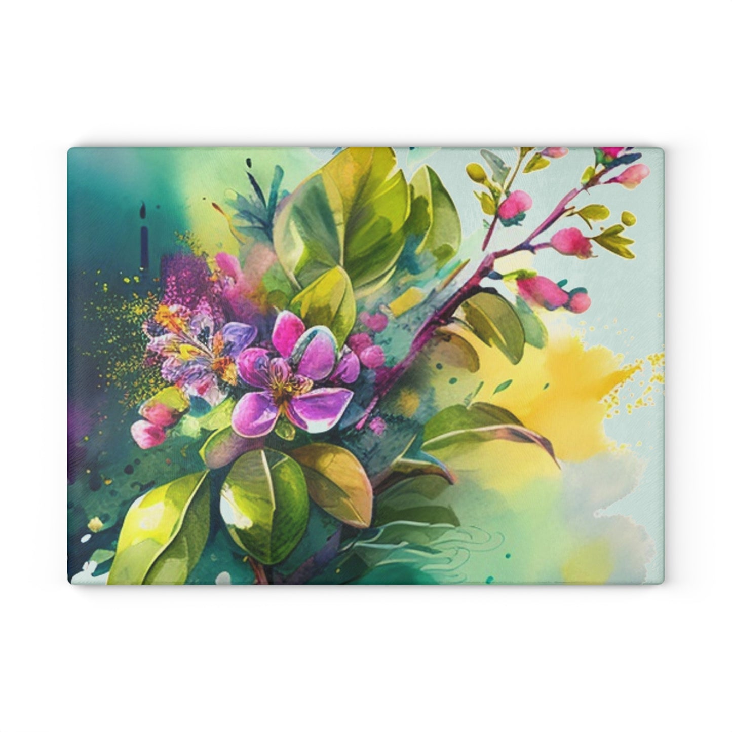 Glass Cutting Board Mother Nature Bright Spring Colors Realistic Watercolor 1