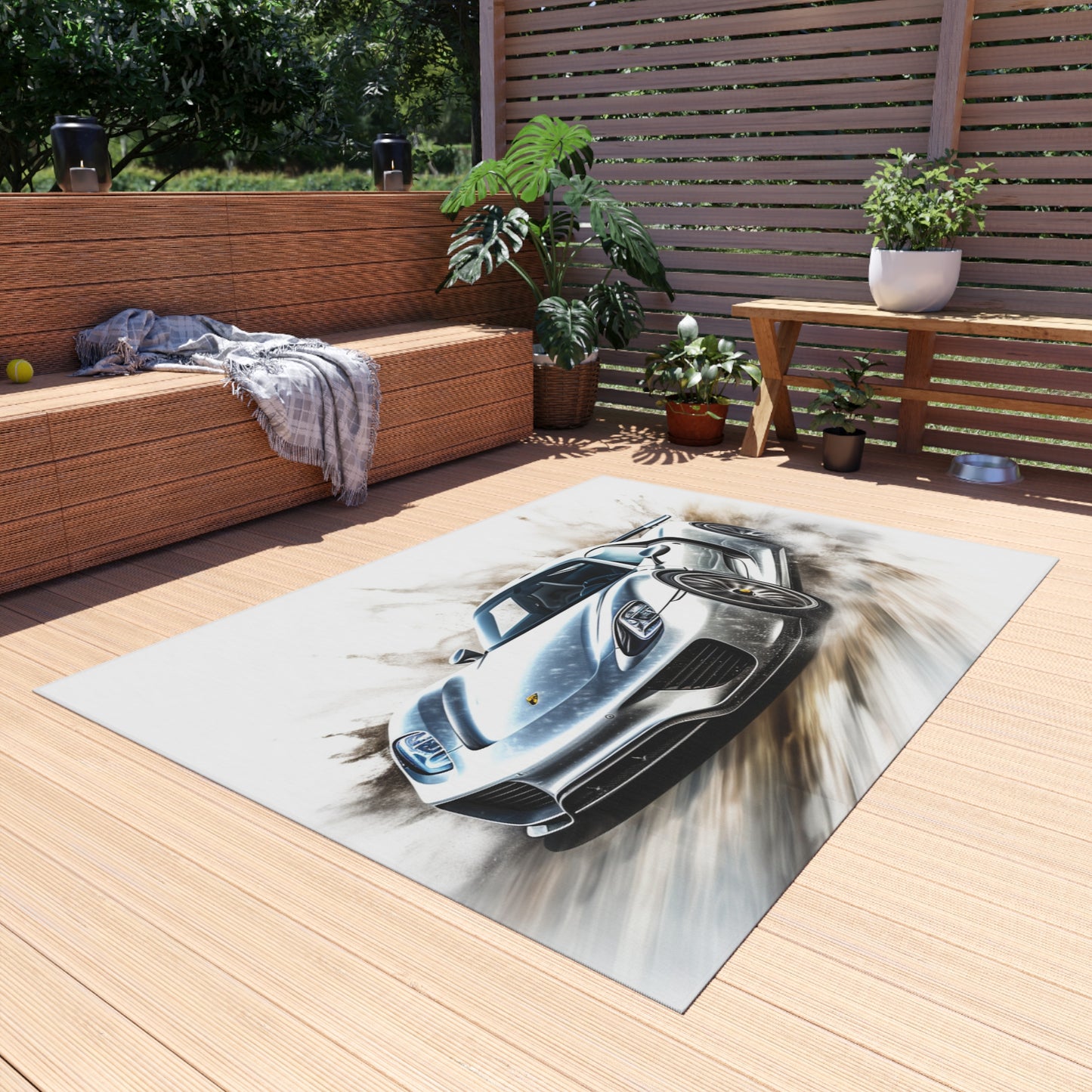 Outdoor Rug  918 Spyder white background driving fast with water splashing 2