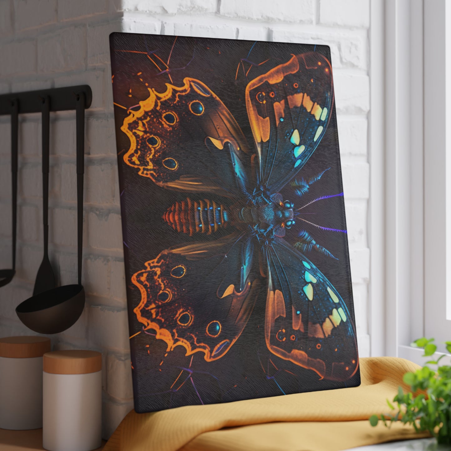 Glass Cutting Board Neon Hue Butterfly 2