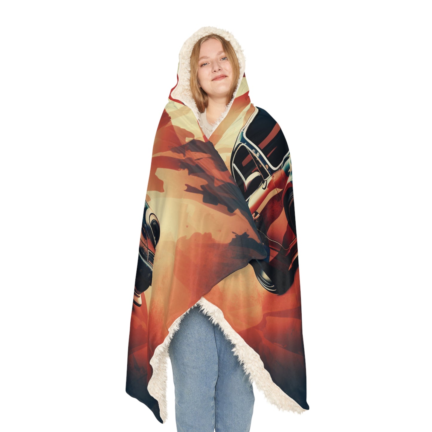 Snuggle Hooded Blanket Abstract American Flag Background Porsche 4