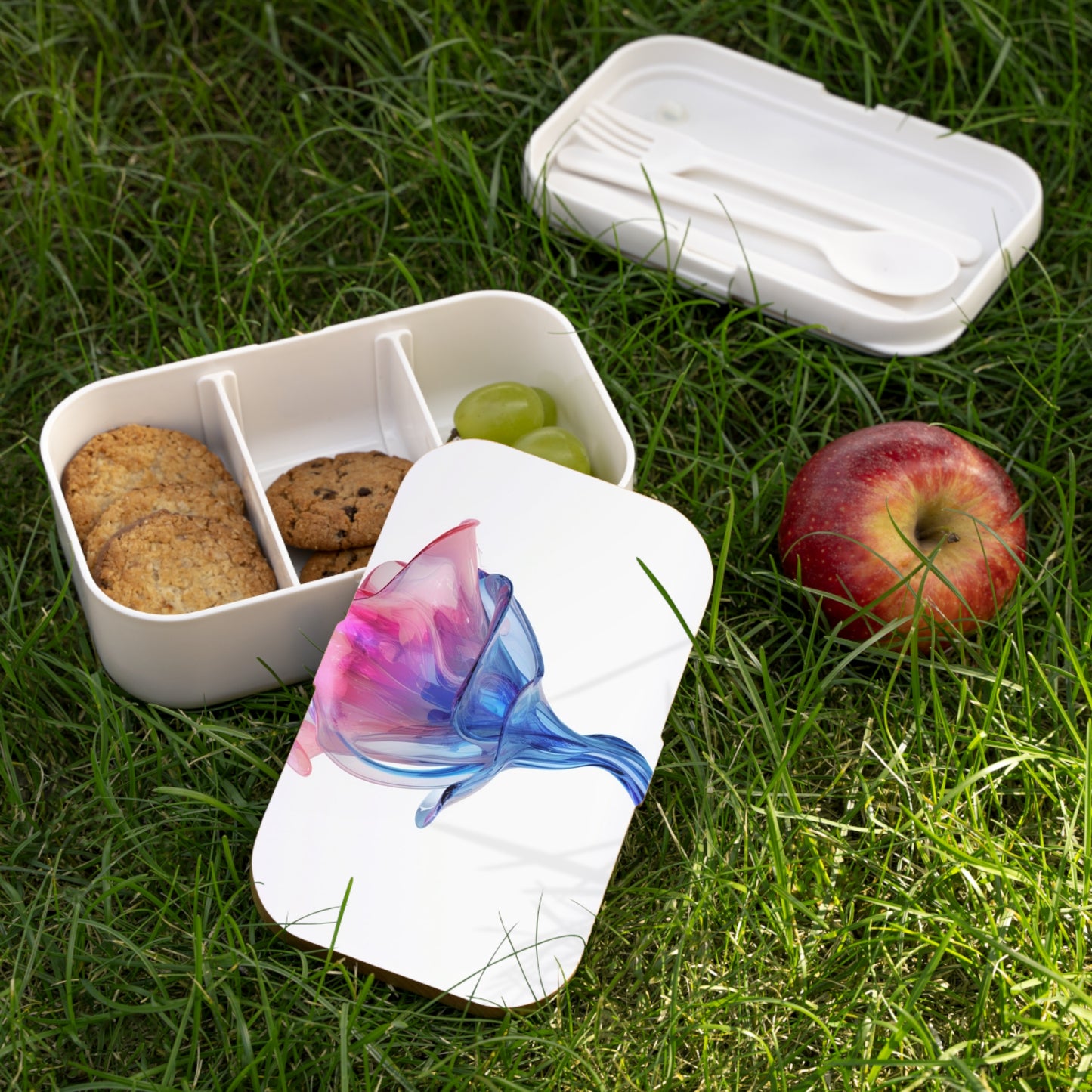 Bento Lunch Box Pink & Blue Tulip Rose 4