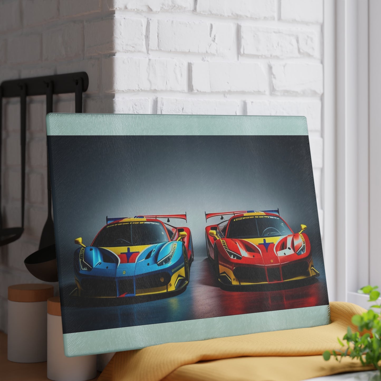 Glass Cutting Board Ferrari Red Blue 2