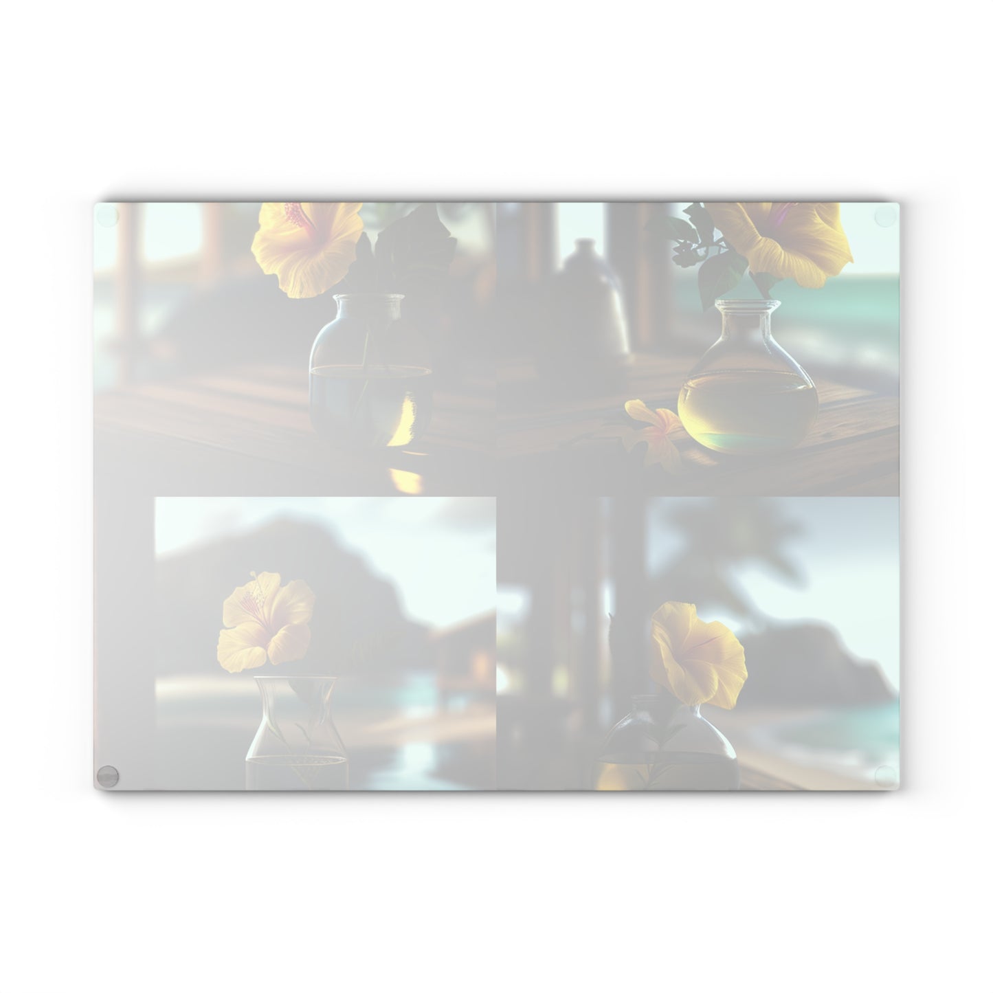 Glass Cutting Board Yellow Hibiscus Wood 5