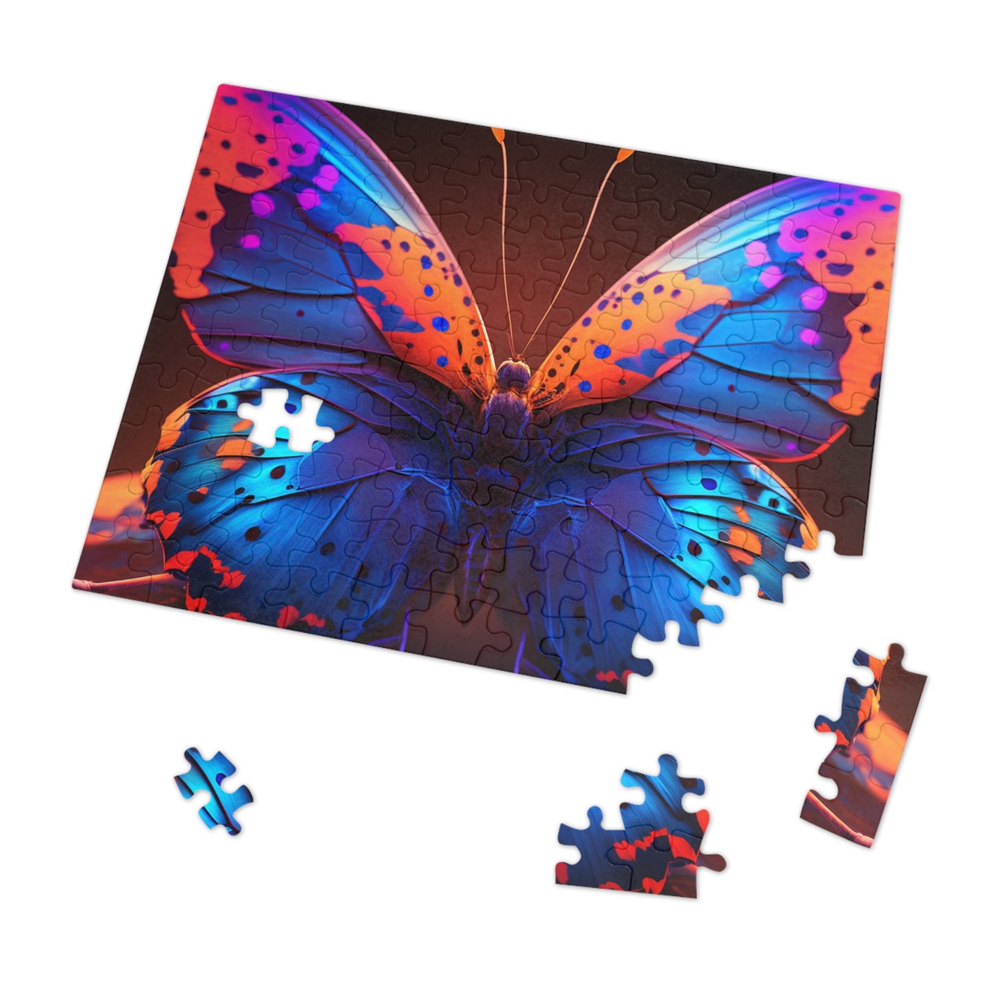 Jigsaw Puzzle (30, 110, 252, 500,1000-Piece) Neon Butterfly Macro 3