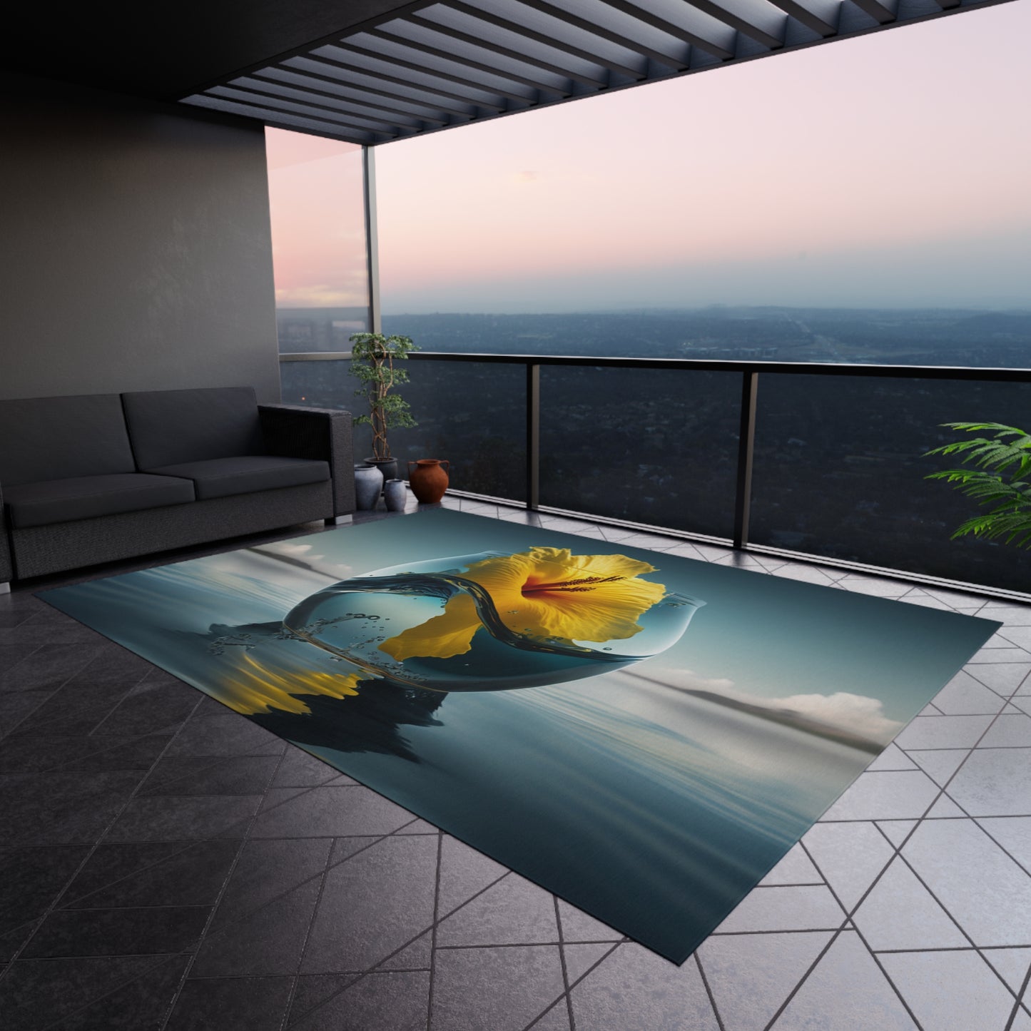 Outdoor Rug  Yellow Hibiscus glass 4