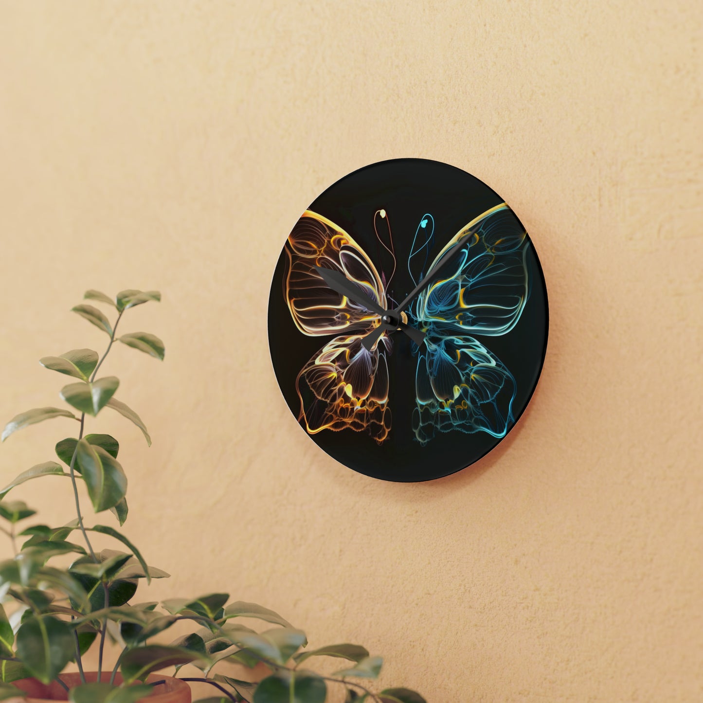 Acrylic Wall Clock Neon Glo Butterfly 3