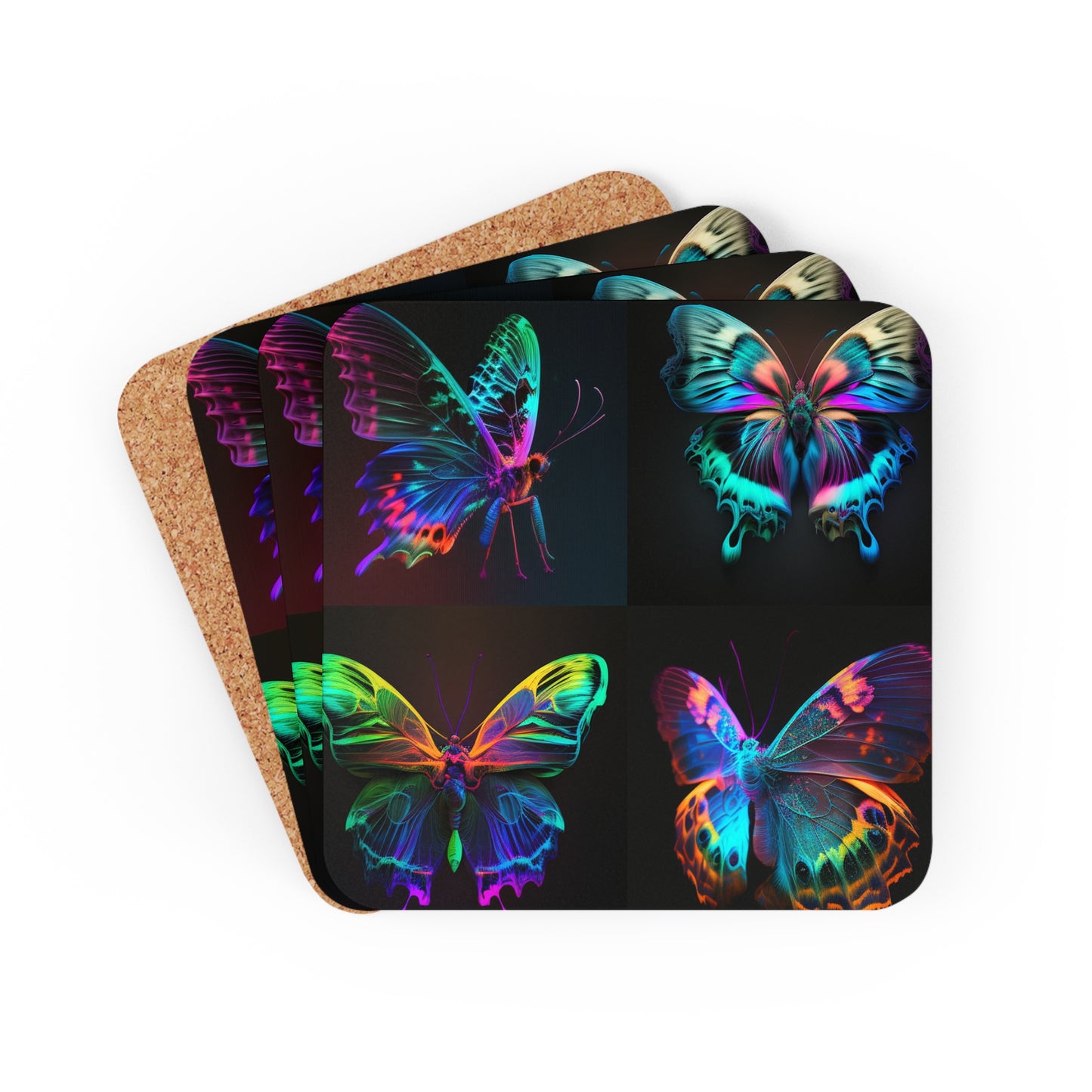 Corkwood Coaster Set Raw Hyper Color Butterfly 5