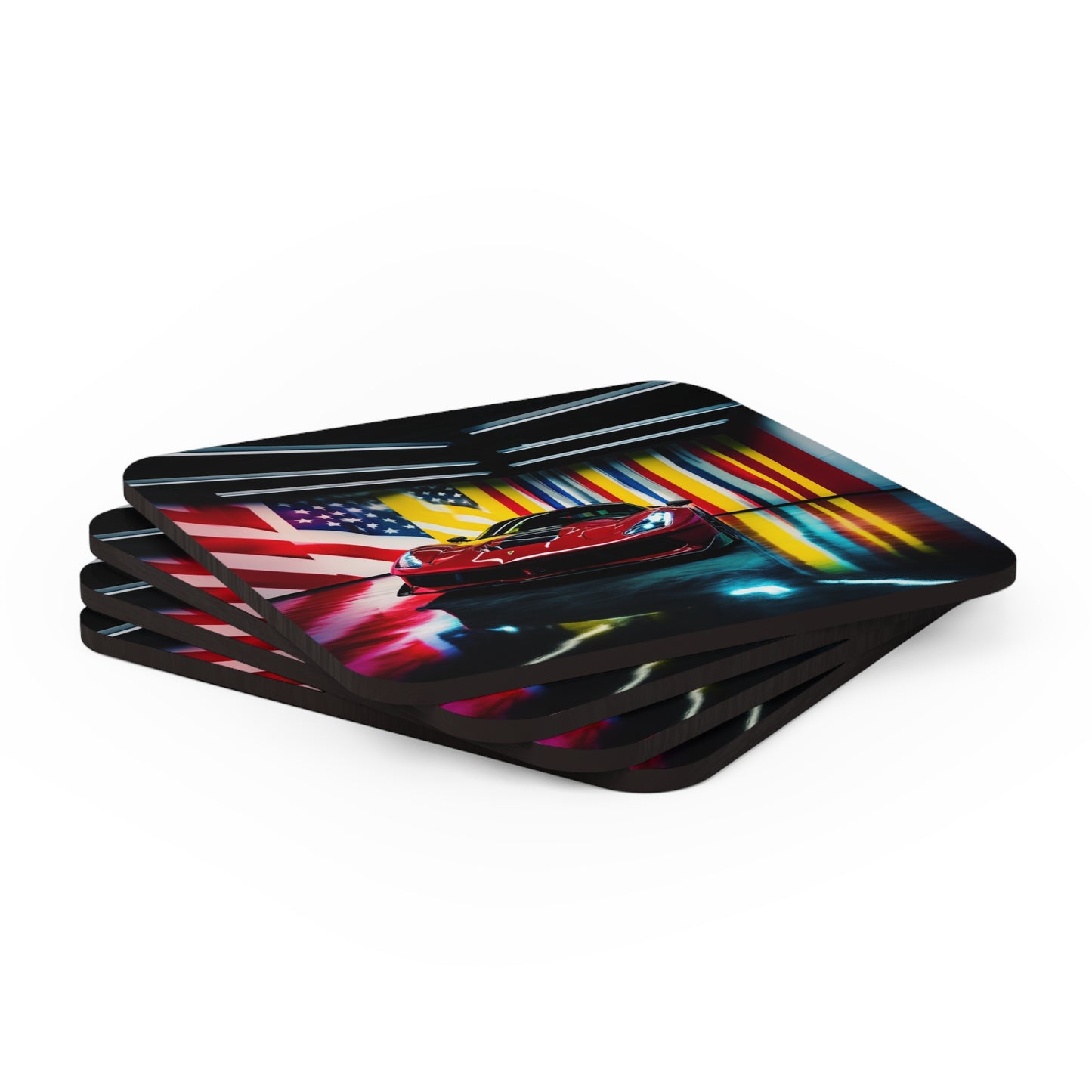 Corkwood Coaster Set Macro Flag Ferrari 2