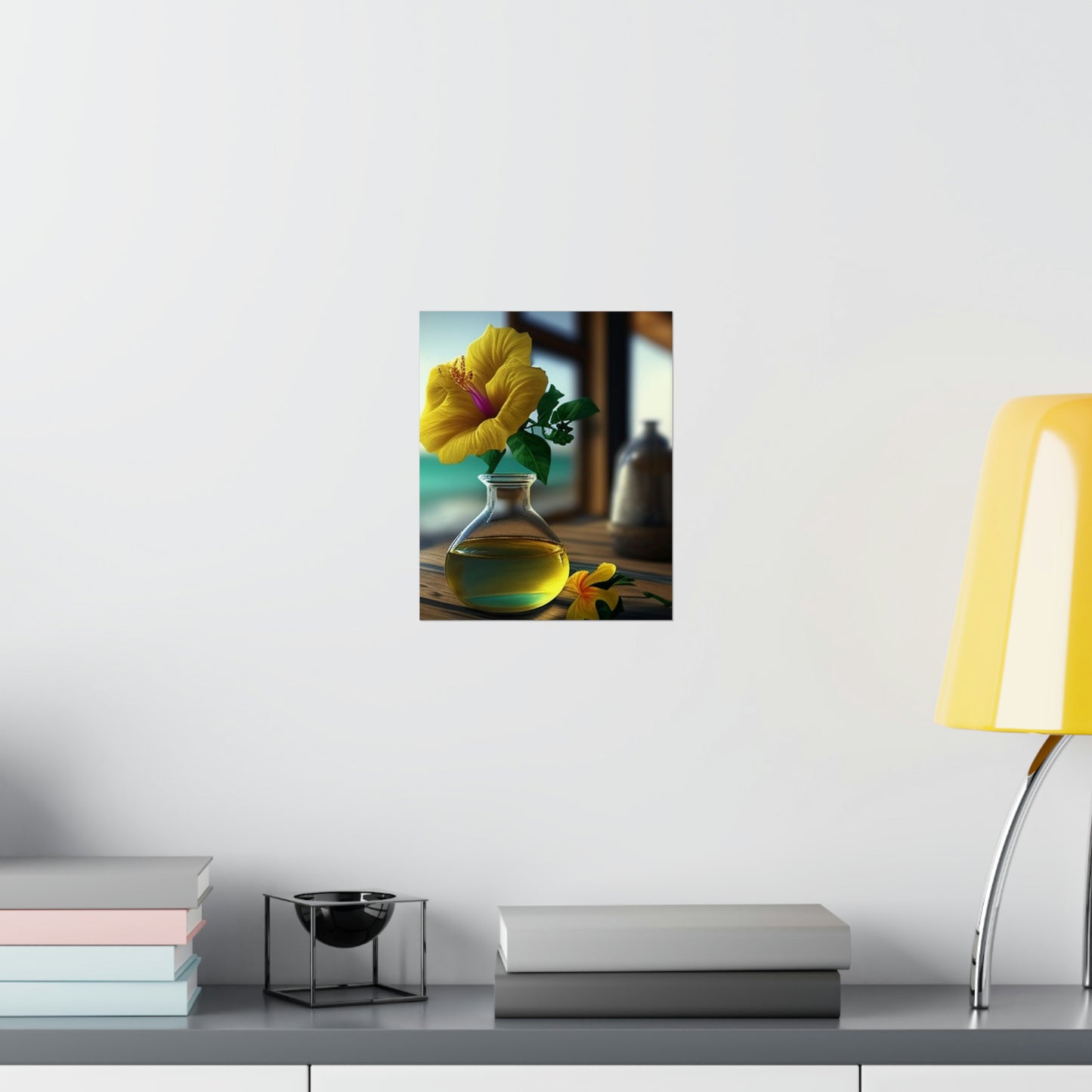 Premium Matte Vertical Posters Yellow Hibiscus Wood 1