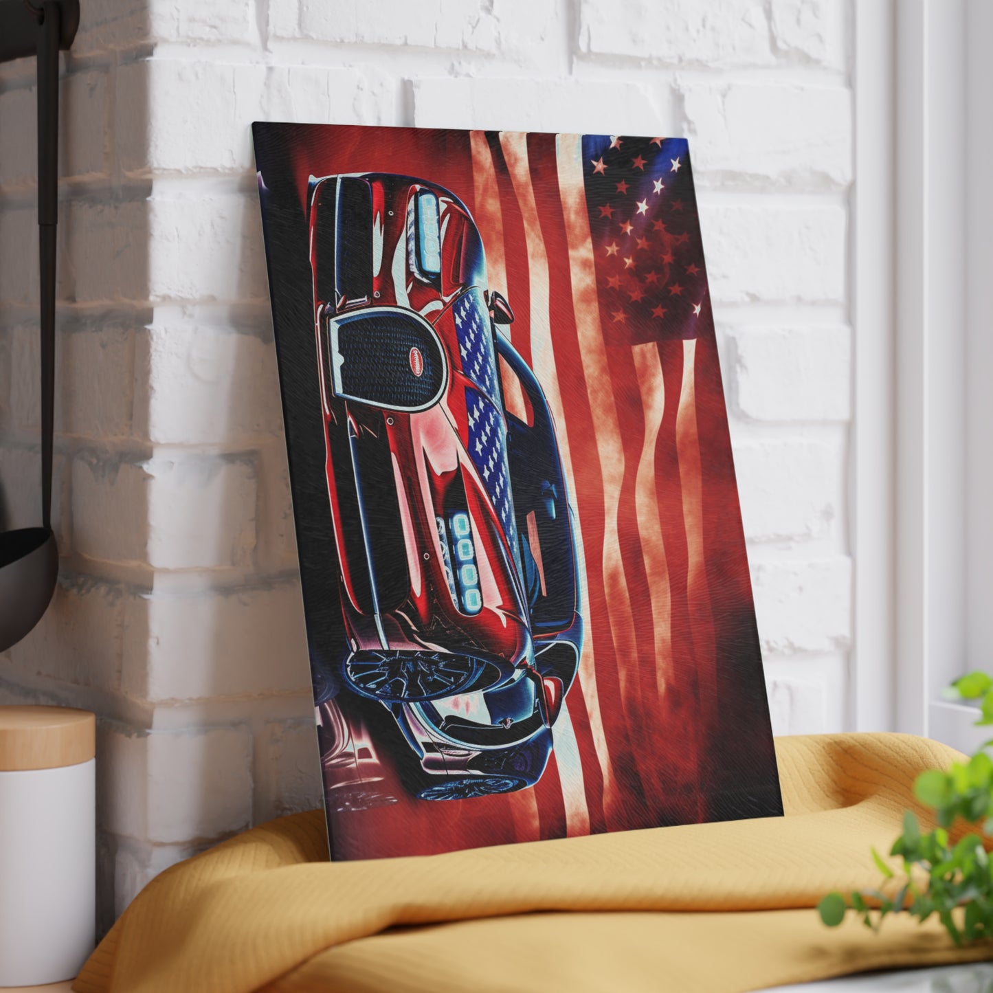 Glass Cutting Board Abstract American Flag Background Bugatti 3