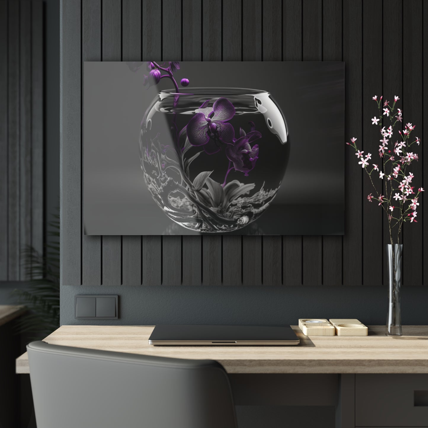 Acrylic Prints Purple Orchid Glass vase 3