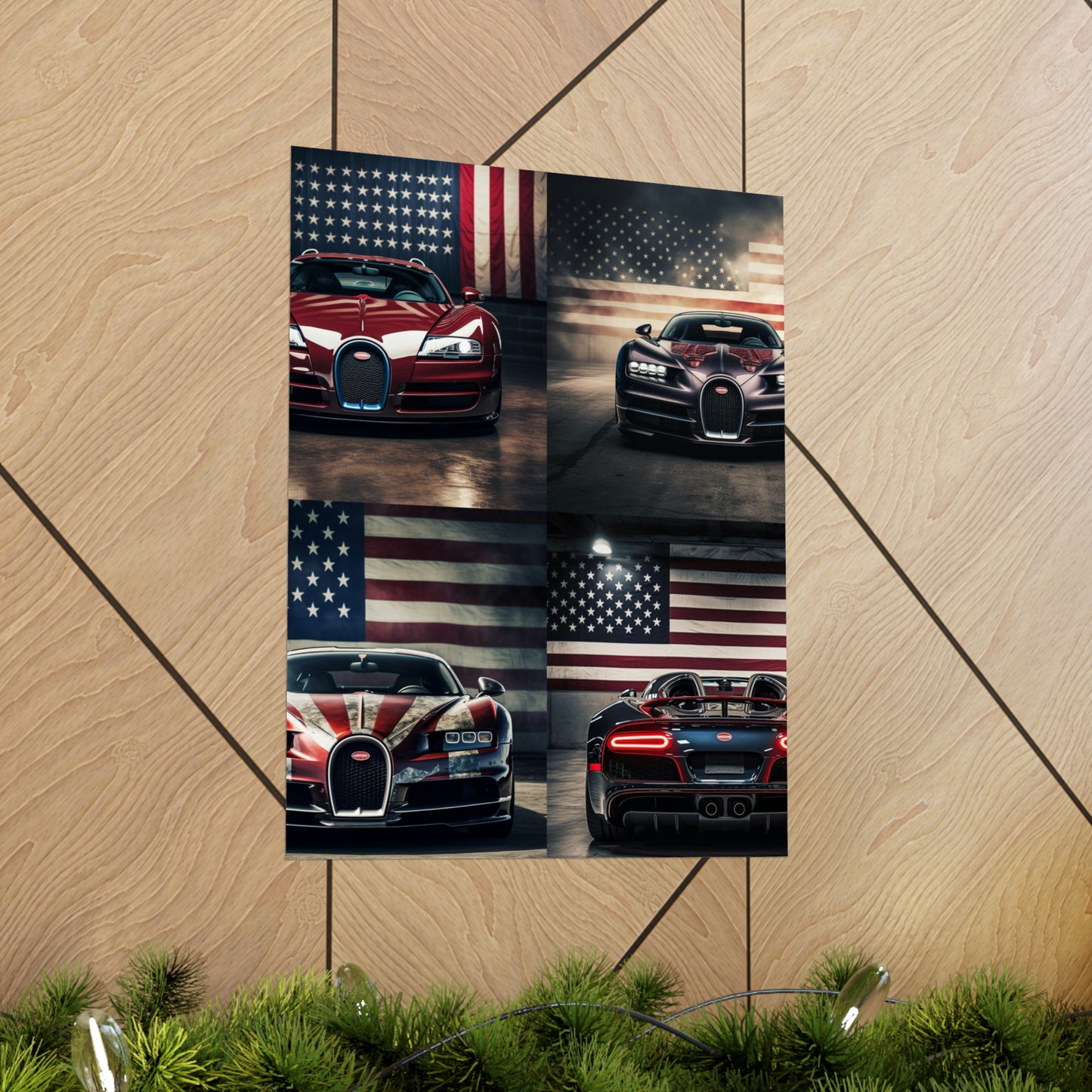 Premium Matte Vertical Posters American Flag Background Bugatti 5