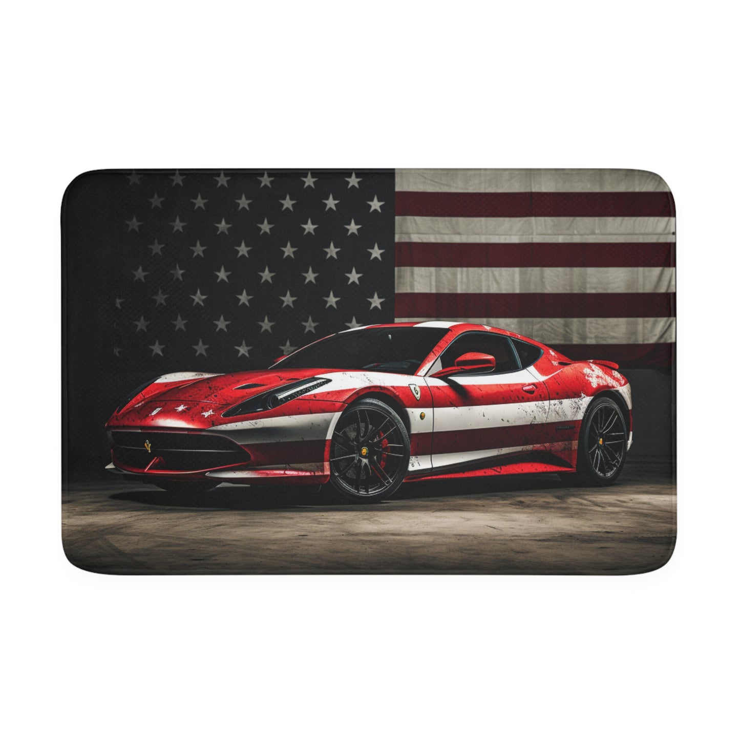 Memory Foam Bath Mat American Flag Background Ferrari 1