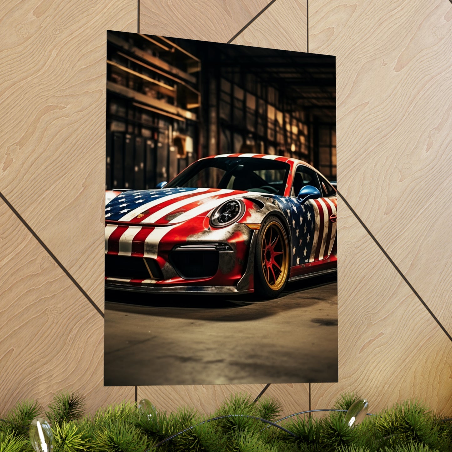 Premium Matte Vertical Posters American Flag Porsche 4