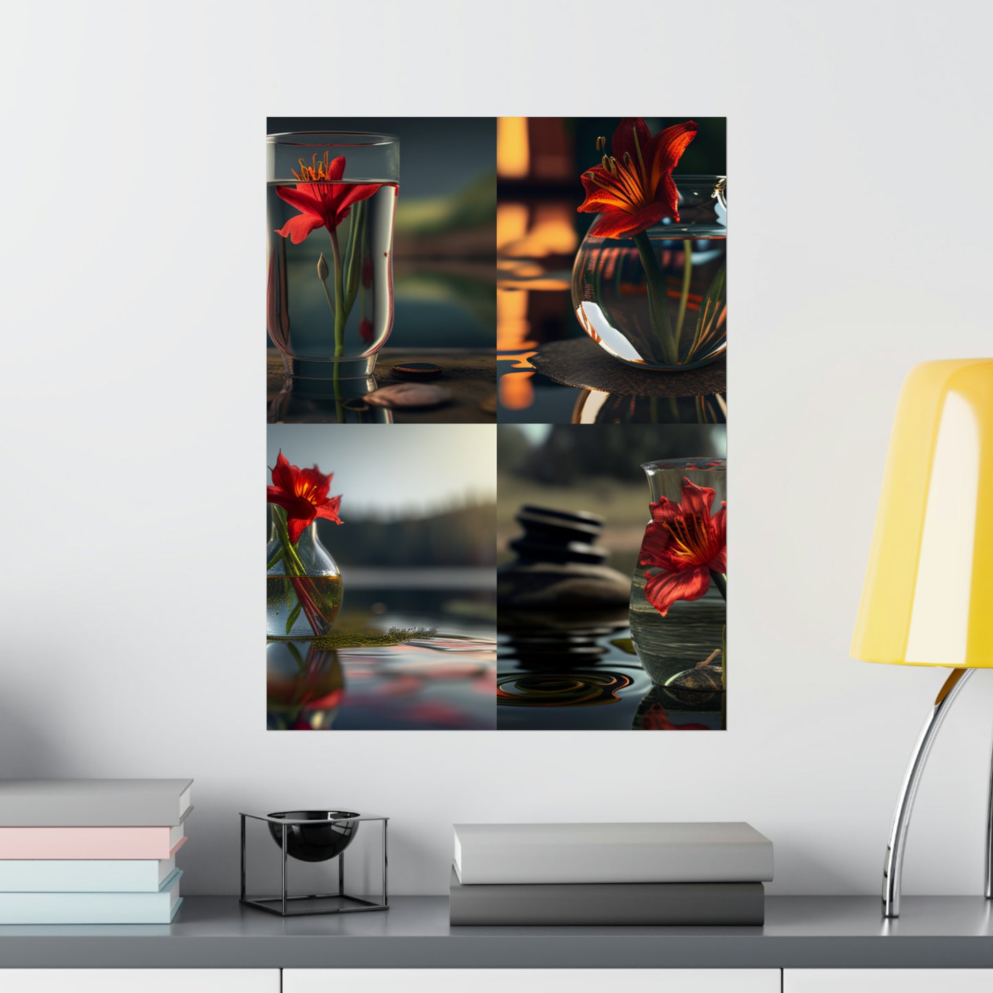 Premium Matte Vertical Posters Red Lily in a Glass vase 5