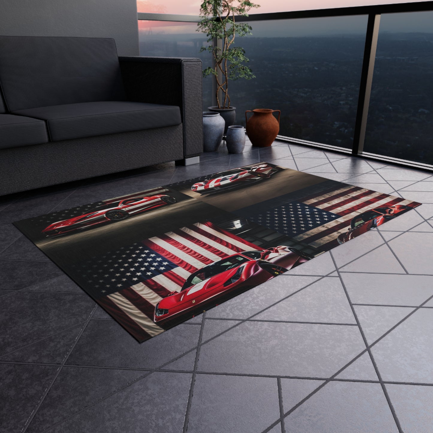 Outdoor Rug  American Flag Background Ferrari 5