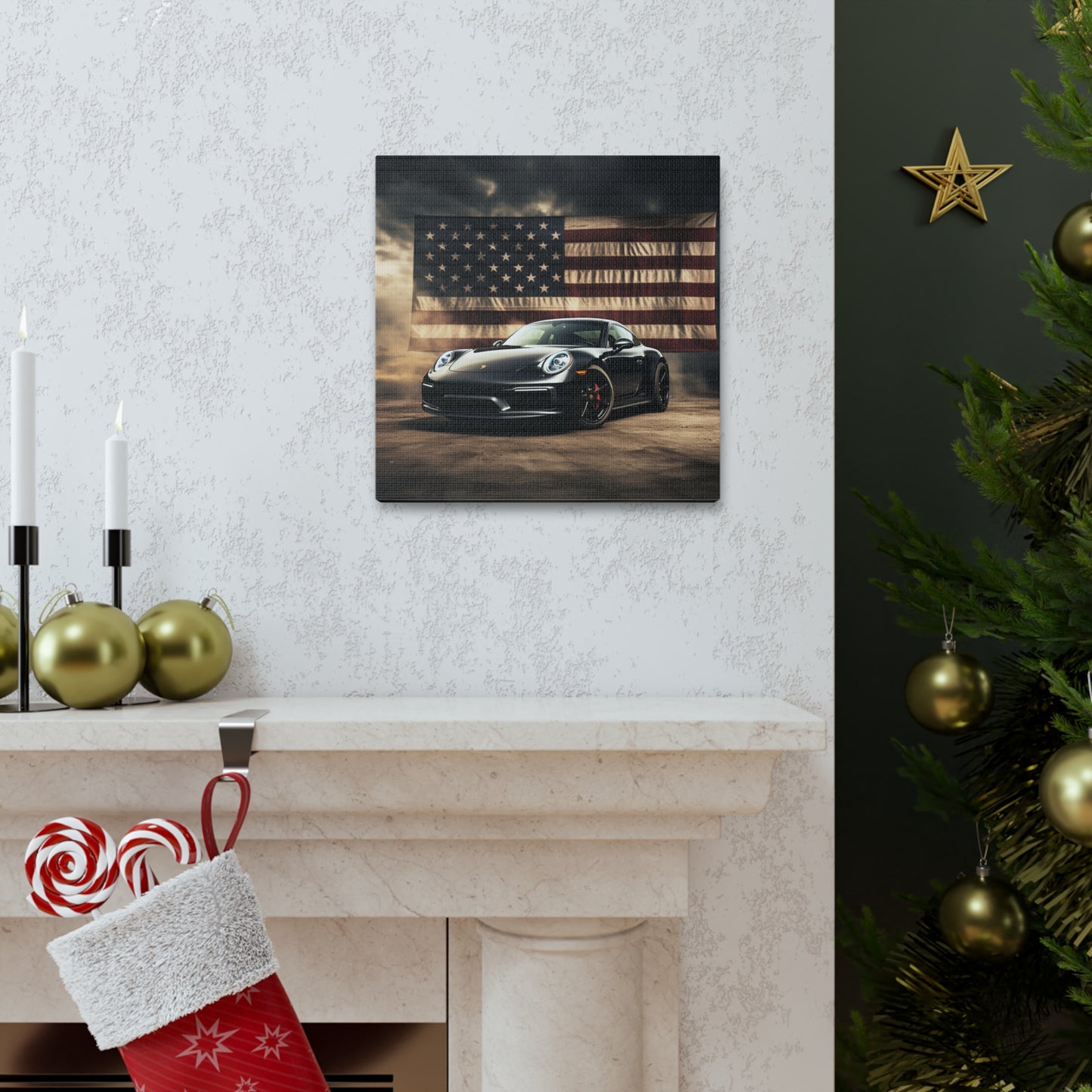 Canvas Gallery Wraps American Flag Background Porsche 4