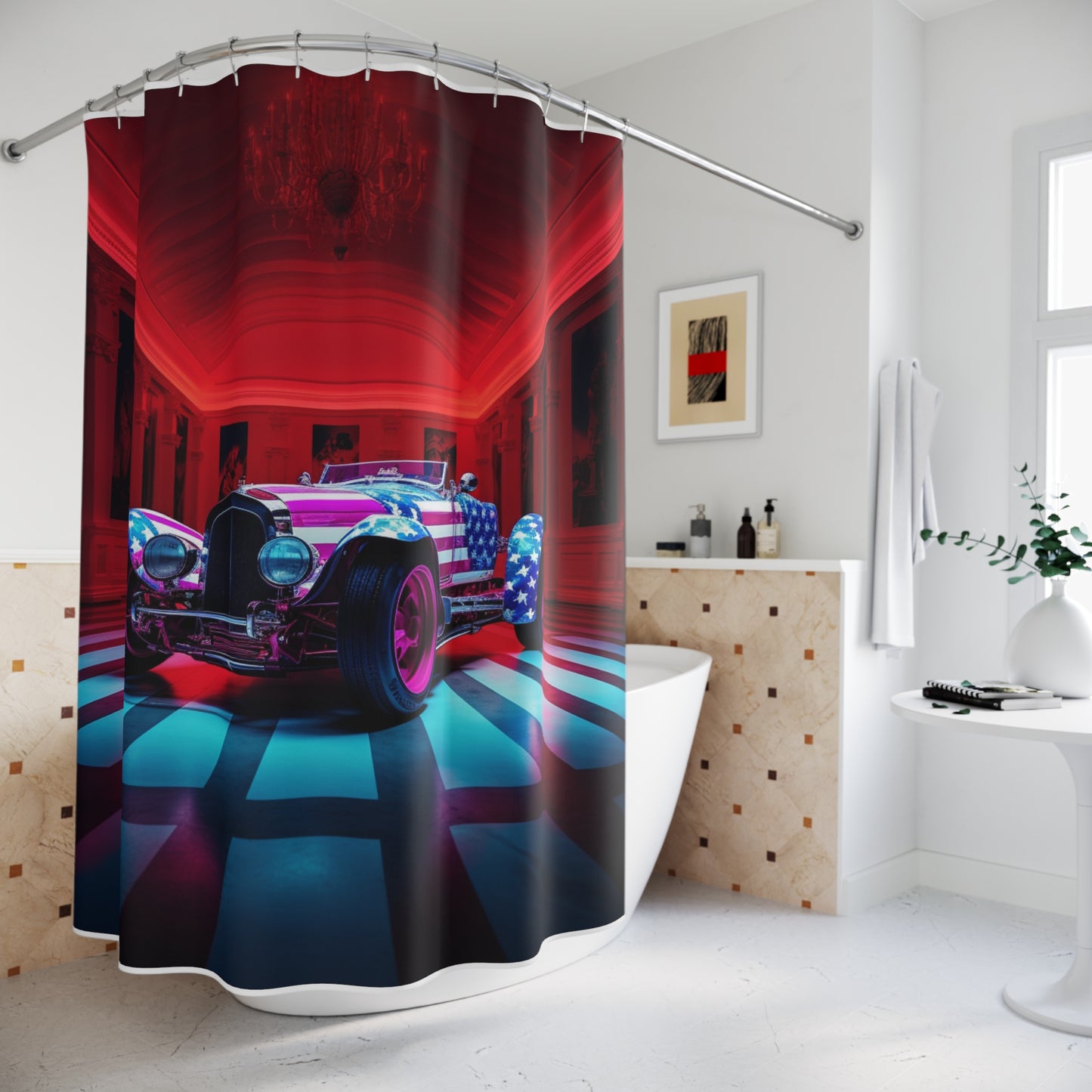 Polyester Shower Curtain Macro Bugatti American Flag 3