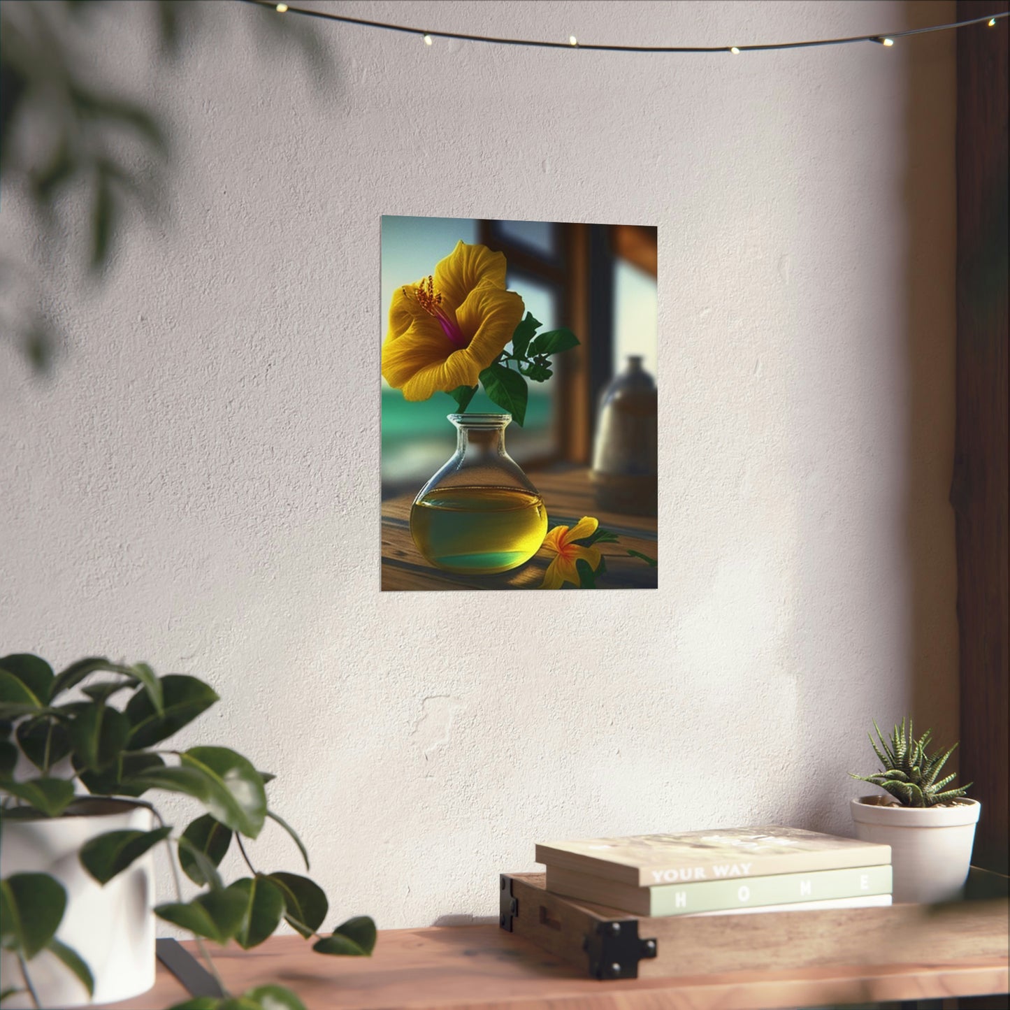 Premium Matte Vertical Posters Yellow Hibiscus Wood 1