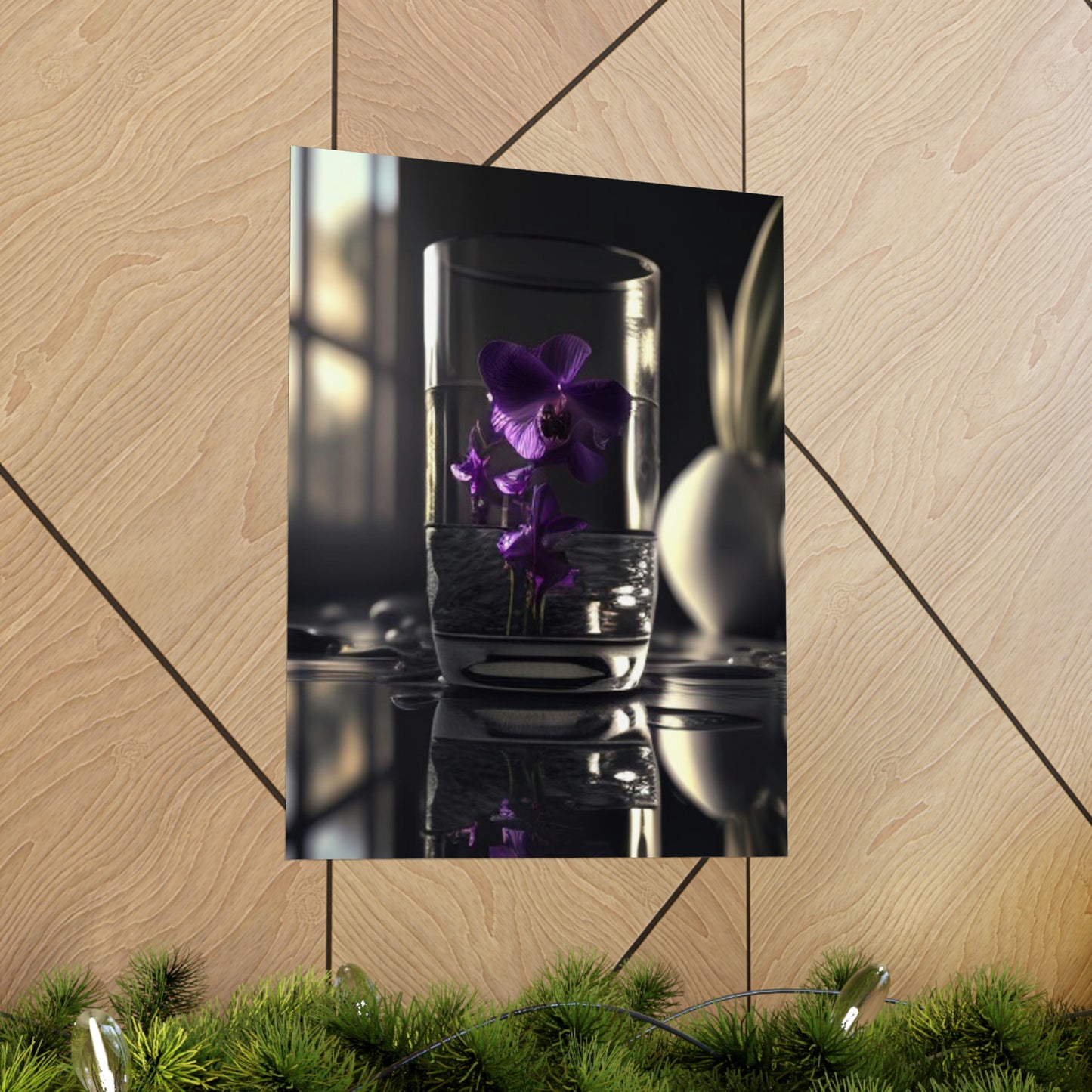 Premium Matte Vertical Posters Purple Orchid Glass vase 4