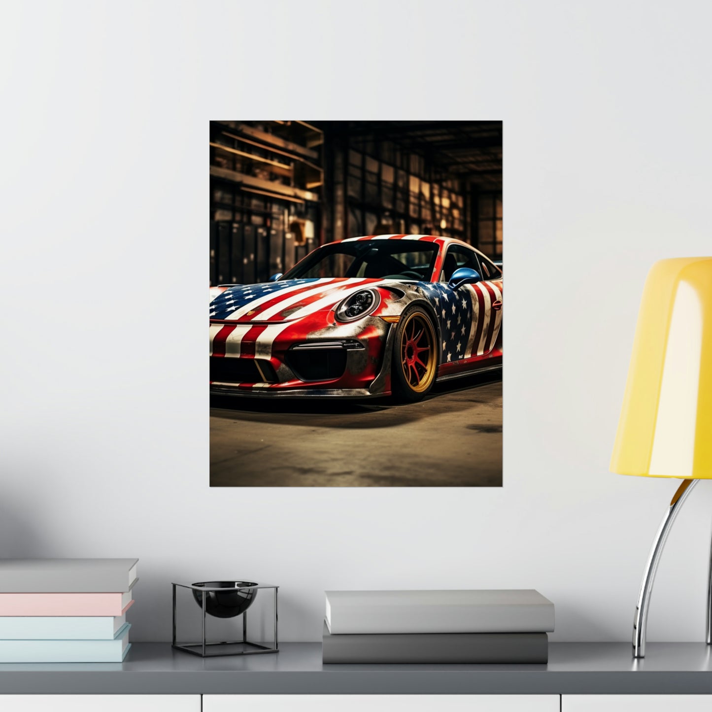 Premium Matte Vertical Posters American Flag Porsche 4